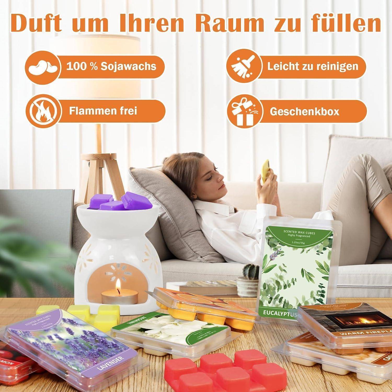 SCENTORINI Duftwachs für Duftlampe, 12 Düfte Sojawachs Wax Melt | Geschenk Duftwachswürfel, für Kerzen Wärmer, Baumwolle, Leinen, Zitrus, Apfel Z