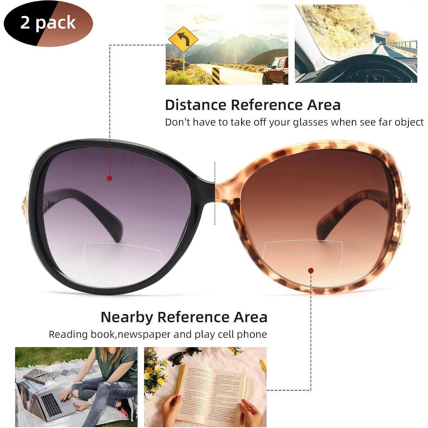 Angebot für 2er-Pack Brille mit Fern- und Nahbereichsmarkierungen; sagt aus, dass sie helfen, in die Ferne zu sehen, ohne die Brille abzusetzen, und um in der Nähe zu lesen oder ein Telefon zu benutzen.