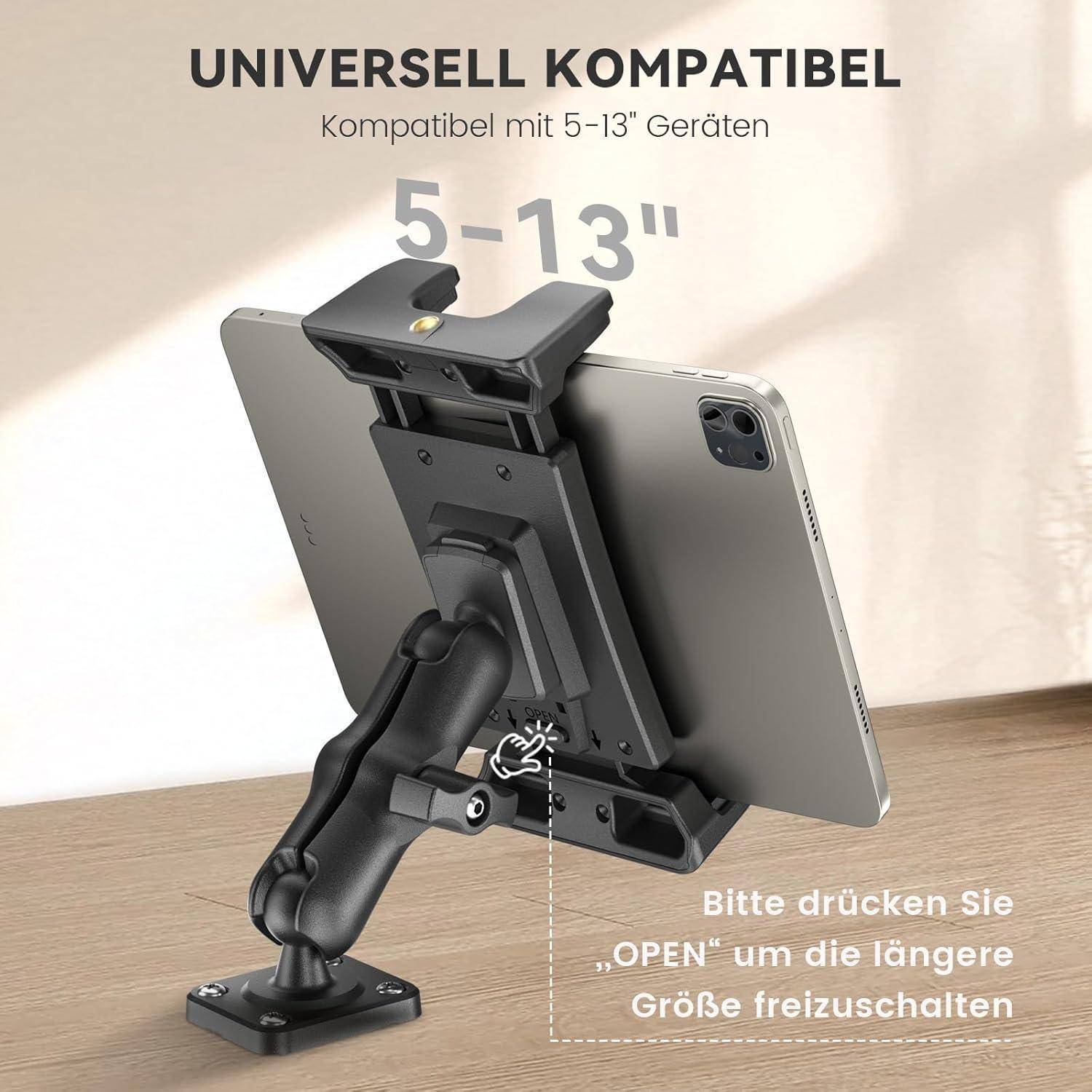 OHLPRO Tablet Halterung Auto mit Hochleistungs Bohrerbasis, LKW Tablet Halterung 360° Drehbare Klemme Halter Kompatibel mit 5-13 Zoll iPad, Pro