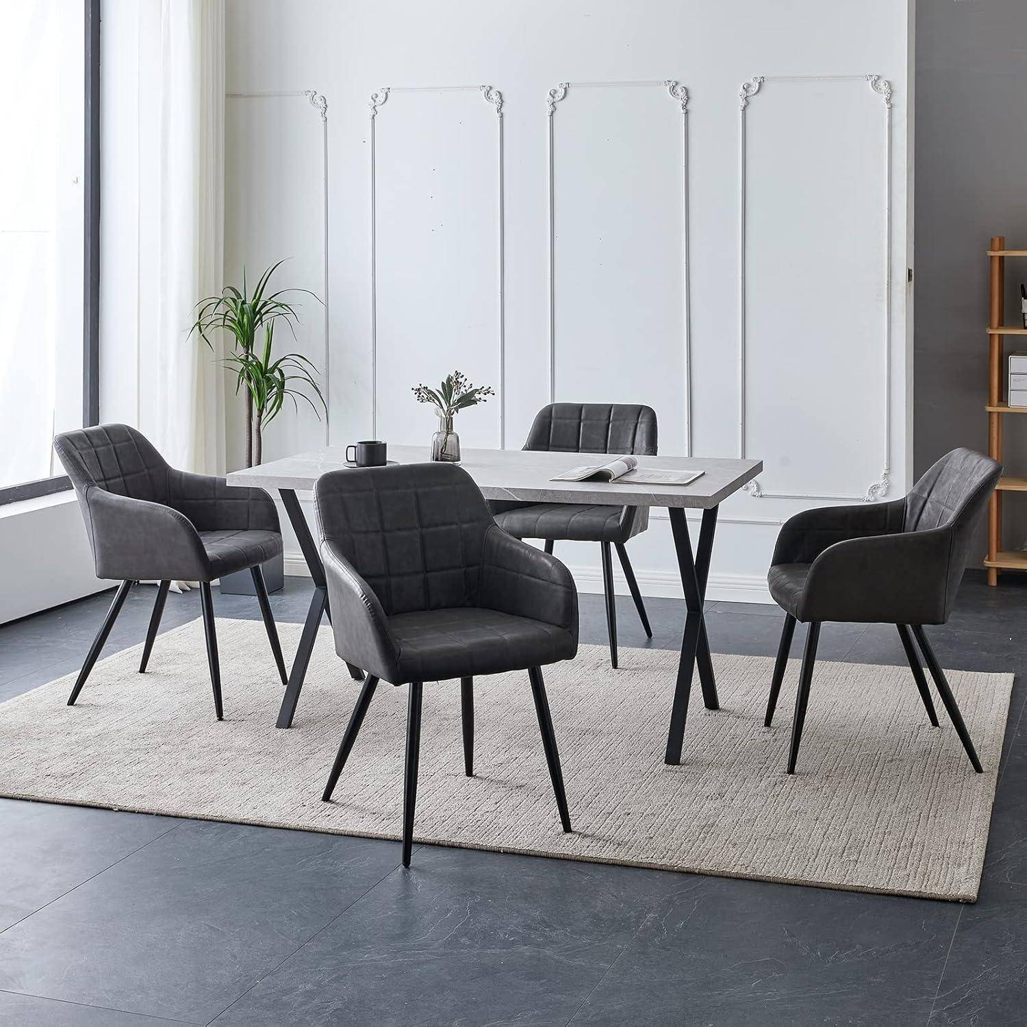CLIPOP Esszimmerstühle 4er Set Stühle mit Armlehne, Kunstleder Bezug, Esszimmerstuhl Küchenstuhl Polsterstuhl, Stühle für Esszimmer (Kunstleder D
