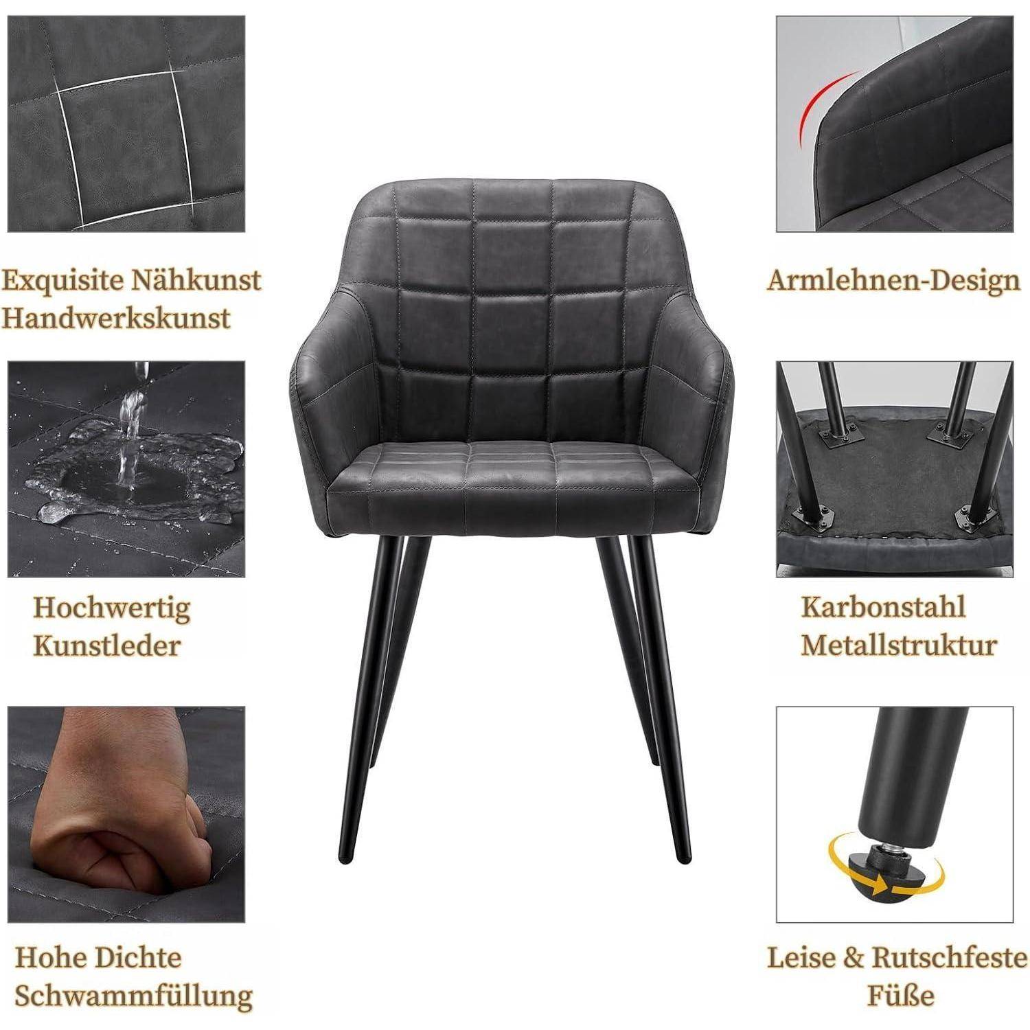 CLIPOP Esszimmerstühle 4er Set Stühle mit Armlehne, Kunstleder Bezug, Esszimmerstuhl Küchenstuhl Polsterstuhl, Stühle für Esszimmer (Kunstleder D