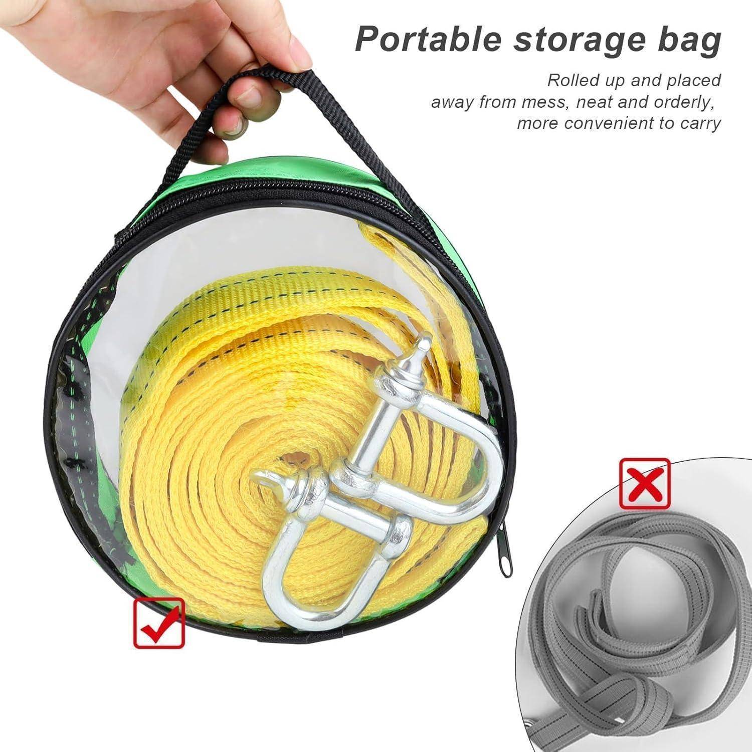 Abschleppseil, 4M x 4.3CM Abschleppseil 5t (11,000 LBS), Tow Rope mit Aufbewahrungstasche und 2 Verdickten U-förmigen Haken, Towing Strap für Abschl