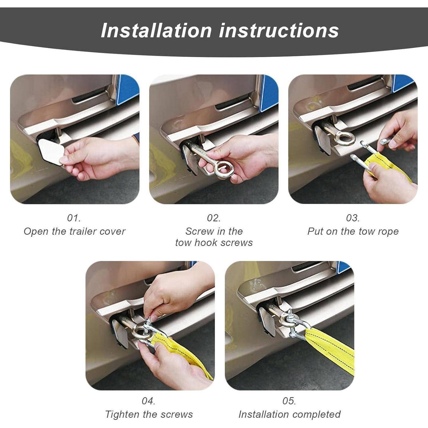 Abschleppseil, 4M x 4.3CM Abschleppseil 5t (11,000 LBS), Tow Rope mit Aufbewahrungstasche und 2 Verdickten U-förmigen Haken, Towing Strap für Abschl