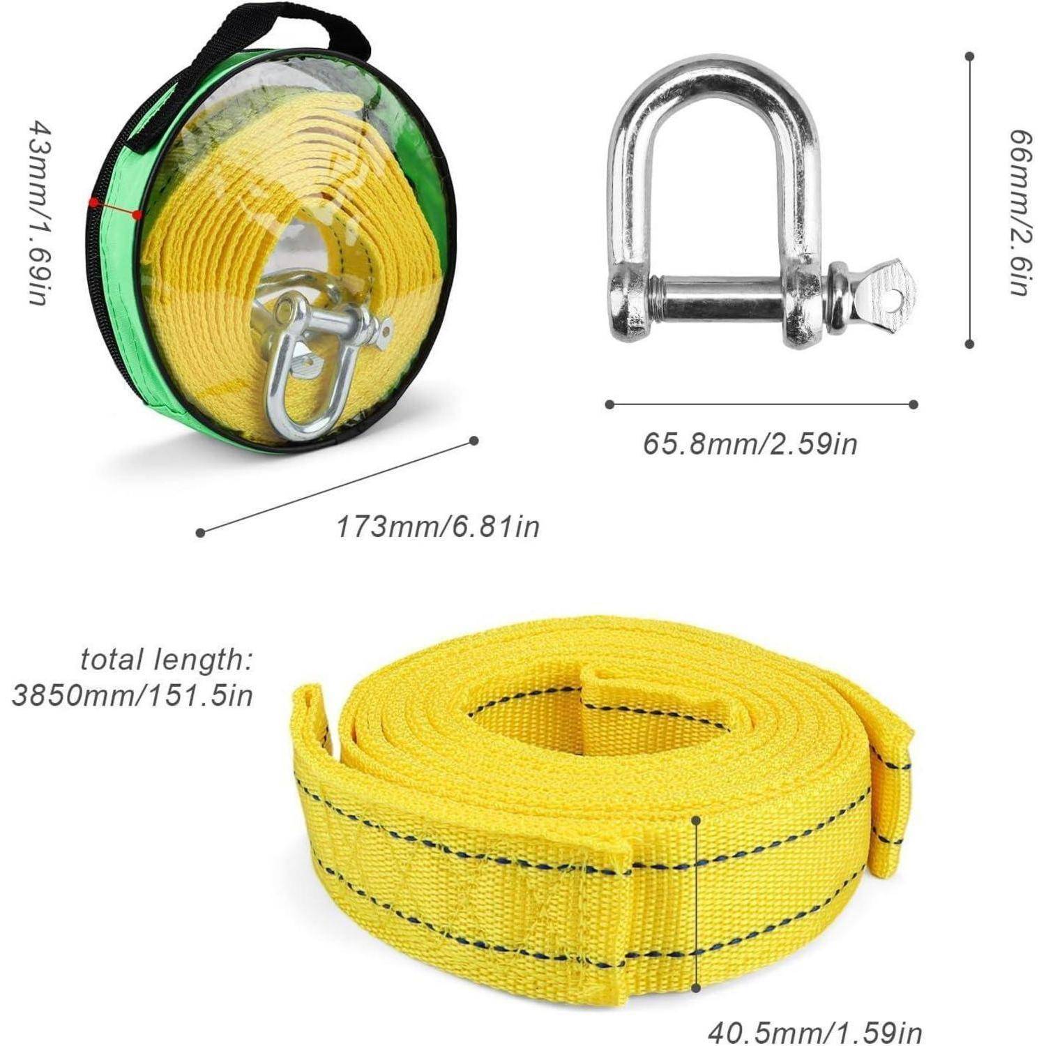 Abschleppseil, 4M x 4.3CM Abschleppseil 5t (11,000 LBS), Tow Rope mit Aufbewahrungstasche und 2 Verdickten U-förmigen Haken, Towing Strap für Abschl
