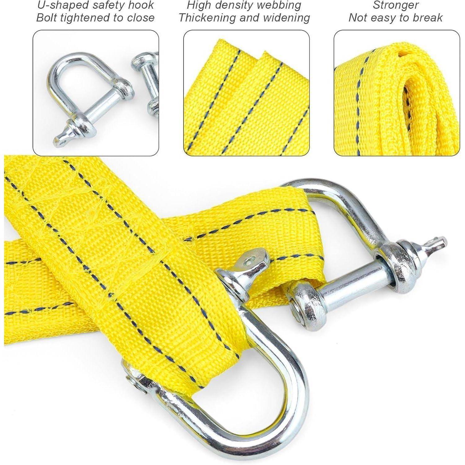 Abschleppseil, 4M x 4.3CM Abschleppseil 5t (11,000 LBS), Tow Rope mit Aufbewahrungstasche und 2 Verdickten U-förmigen Haken, Towing Strap für Abschl