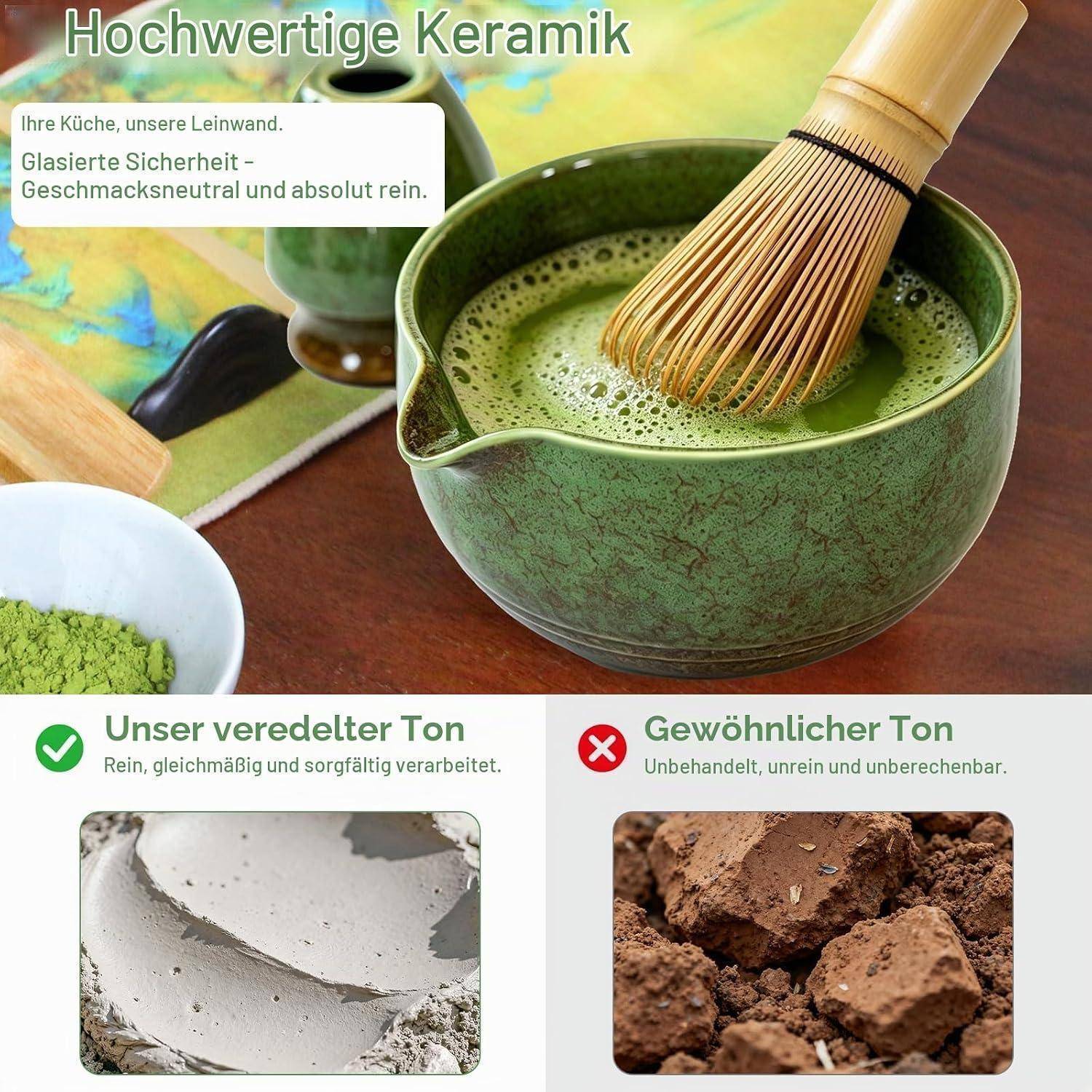 Matcha Set 8-teiliges Premium Tea Set mit Bambus-Chasen,Grün | 100 Spitzen Chasen, Löffel, Sieb, Tuch – Japanisches Matcha Kit, zeremonielles Star