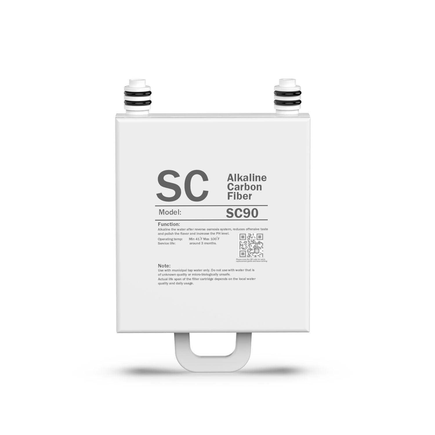 Weiße rechteckige SC-Alkaline-Kohlefaser-SC90-Einheit mit zwei oberen Anschlüssen und einem unteren Griff, gezeigt auf einem schlichten Hintergrund.