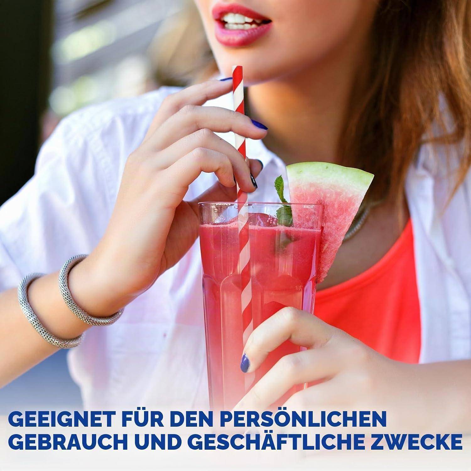 [1000 Stück] Einweg Papierstrohhalme Großpackung, Rot Weiß Gestreift, 100% Biologisch Abbaubar, 19,7 cm x 0,6 cm Rote Streifen 1000
