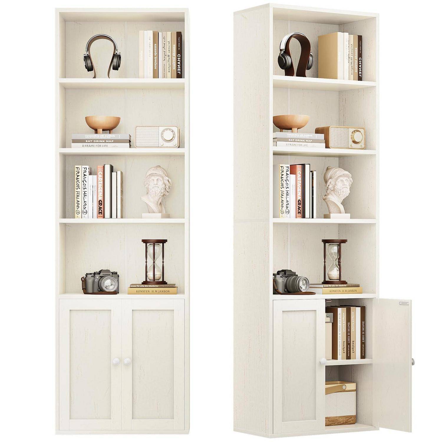 Coleshome Bücherregal mit Türen Regal mit 6 Ebenen, Bücherschrank 48 x 24 x 176.4 cm Schrank, Standregal zur Aufbewahrung und Präsentation für Wo