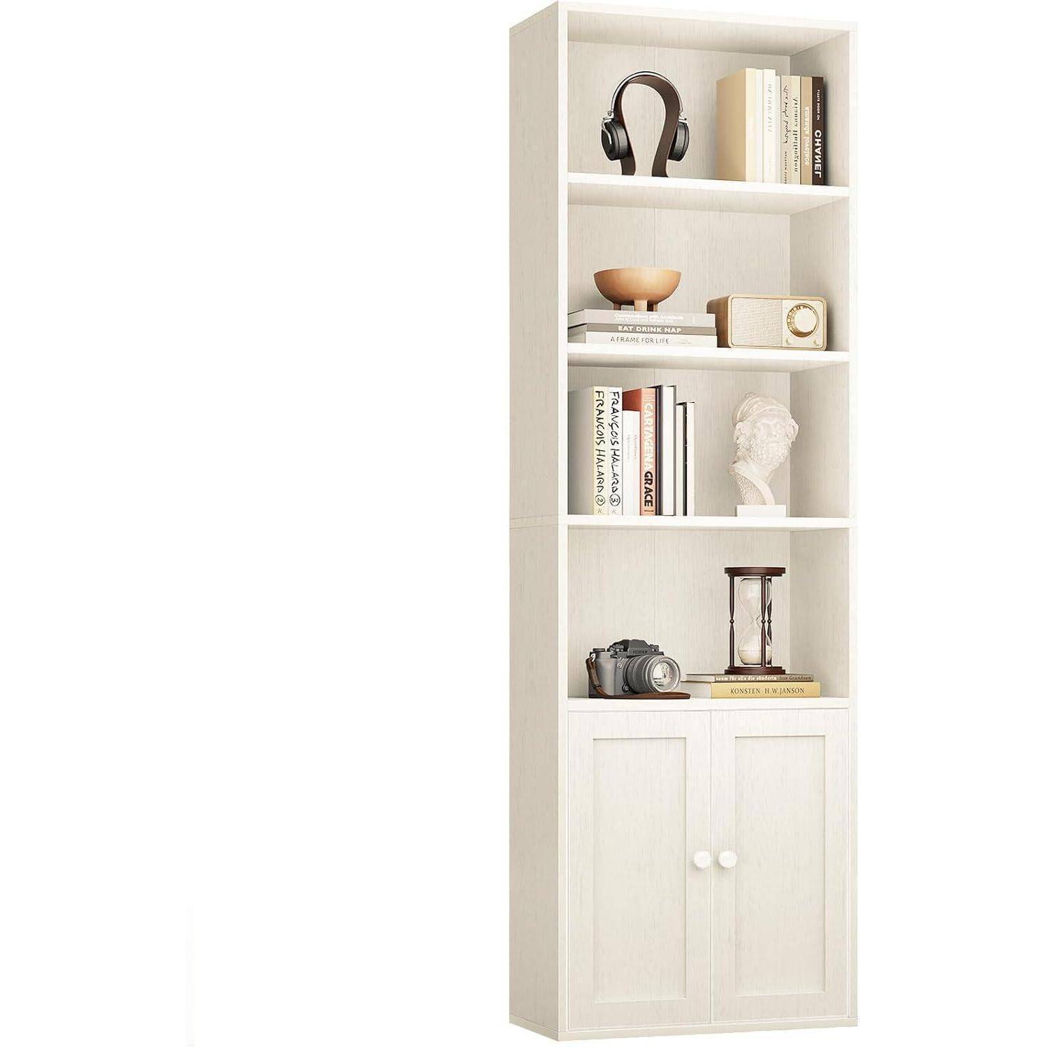 Coleshome Bücherregal mit Türen Regal mit 6 Ebenen, Bücherschrank 48 x 24 x 176.4 cm Schrank, Standregal zur Aufbewahrung und Präsentation für Wo
