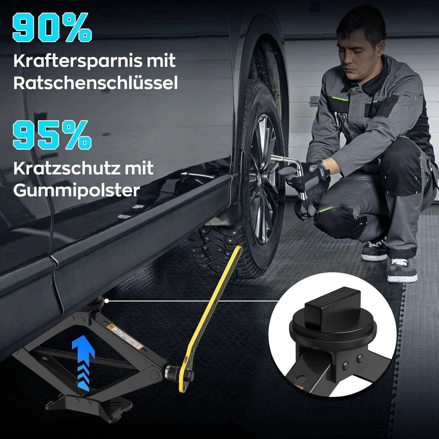 IMAYCC Spezial-Scherenwagenheber 2.5T für Mercedes-Benz, Car Jack mit 2Pcs Wagenheber Gummiauflage Schützt PKW, Wagenheber Auto mit Radmutternschlü