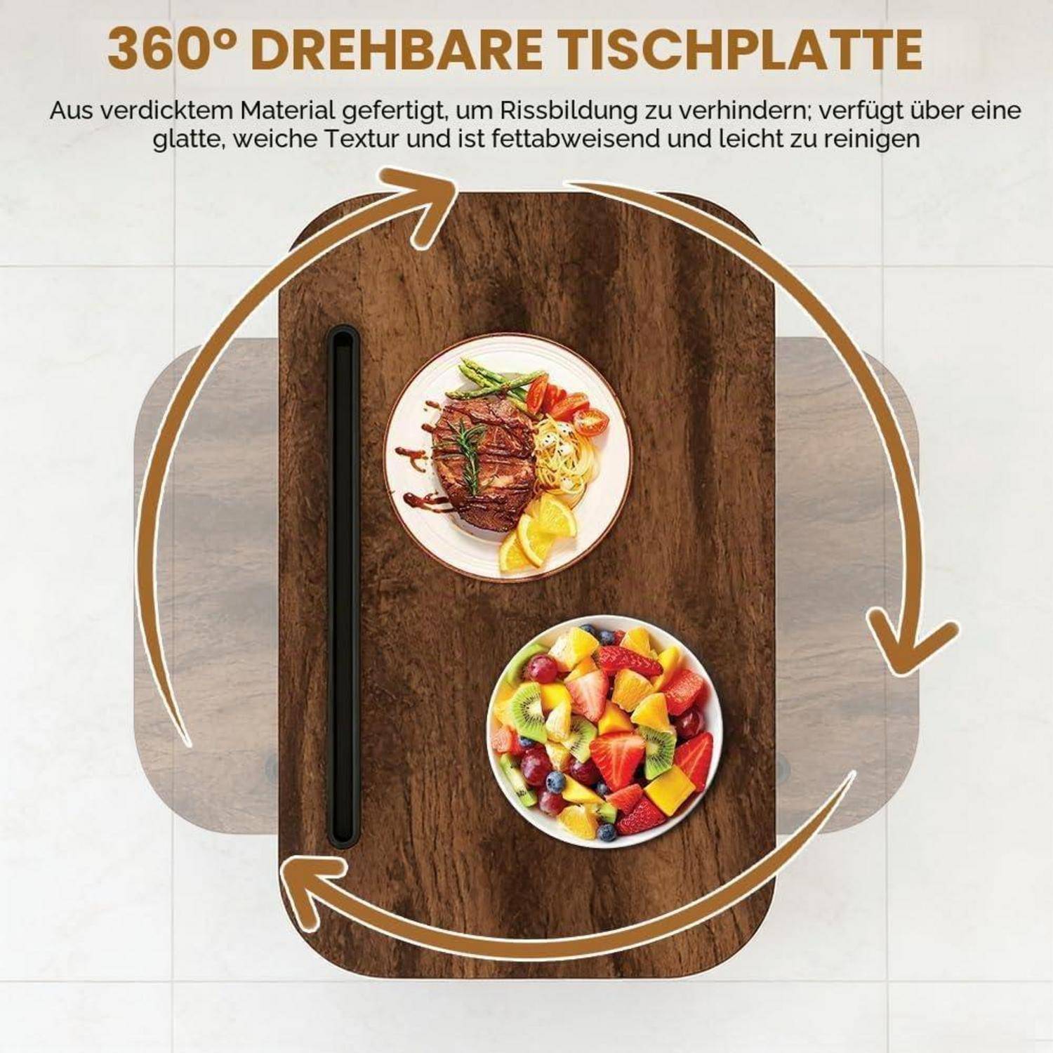 Beistelltisch Höhenverstellbar, Beistelltisch C Form Höhenverstellbar, mit Rollen, 360° Drehbar, Holz Sofatisch, Mobiler Klein Beistelltischs, C-Fo