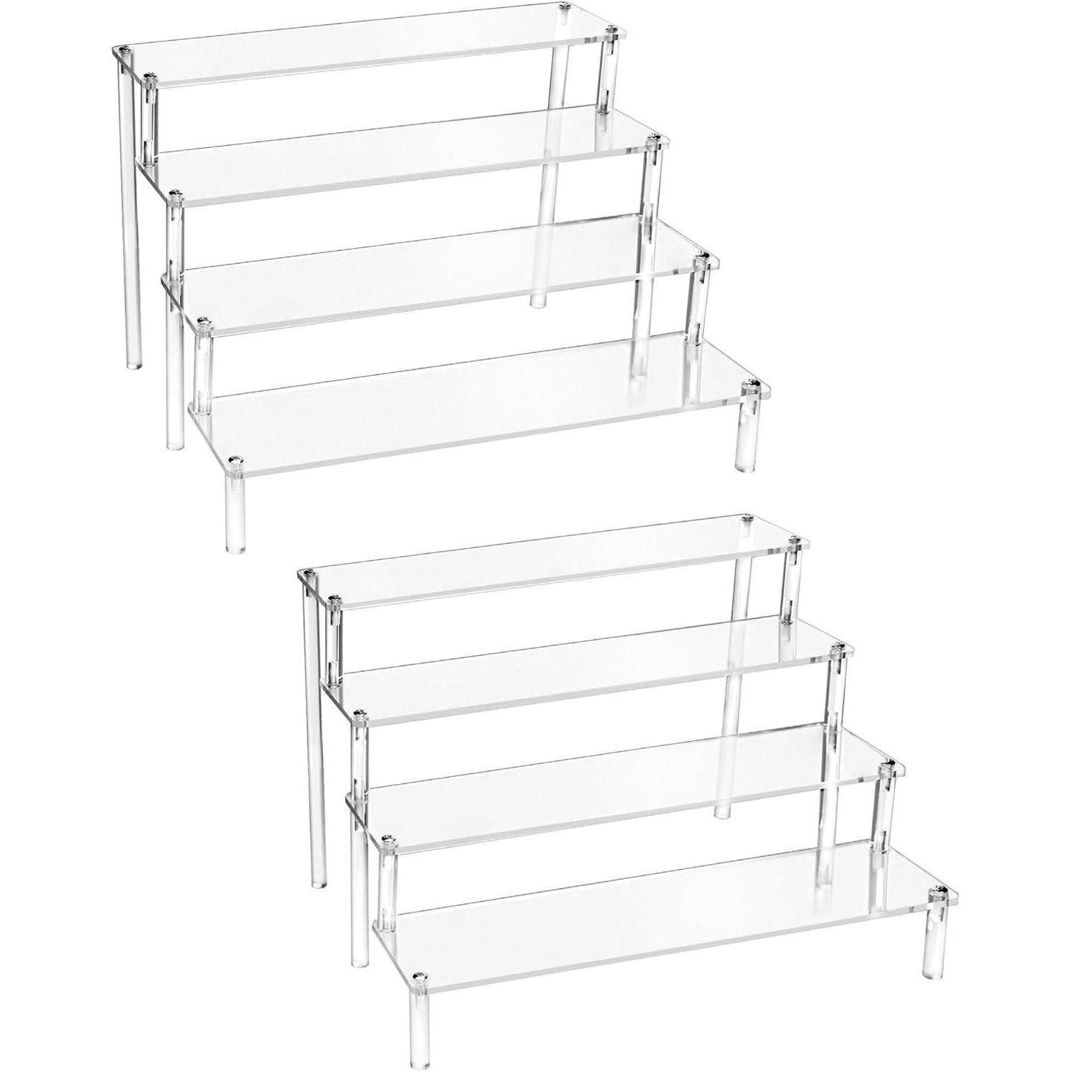 QWORK® 2 Stück 4-Stufig Acryl Display Ständer aus 4 mm Starker Acrylplatte - 30x25x20cm - Transparente Acryl Display Riser Regal für Figuren, Schm