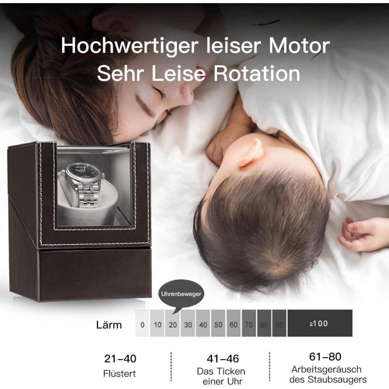 LINGFANSTORE Automatische Uhrenbeweger Box,luxuriöser Single Uhrenbeweger,Uhrengehäuse mit leisem Mabuchi Motor,Batteriebetrieb oder Netzteil PU Led
