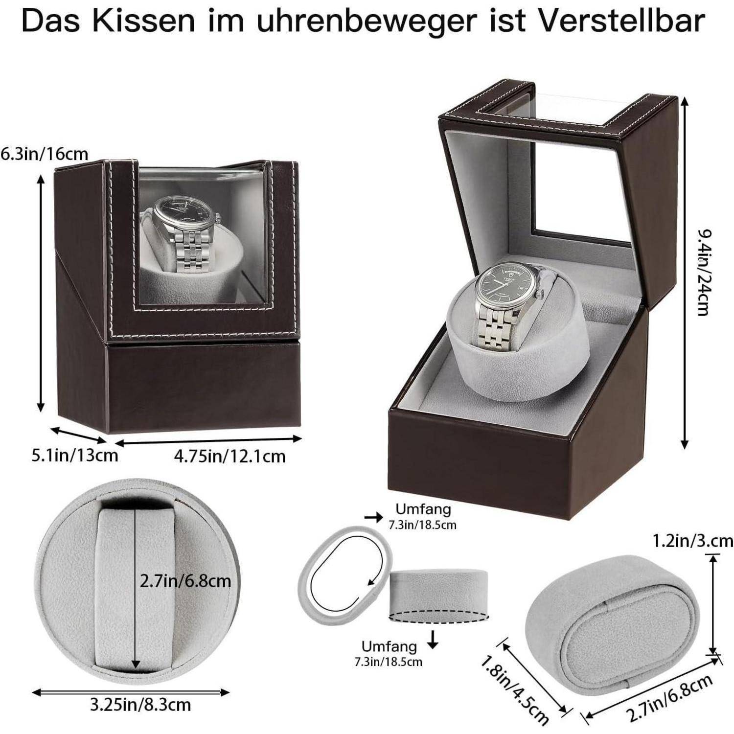 LINGFANSTORE Automatische Uhrenbeweger Box,luxuriöser Single Uhrenbeweger,Uhrengehäuse mit leisem Mabuchi Motor,Batteriebetrieb oder Netzteil PU Led