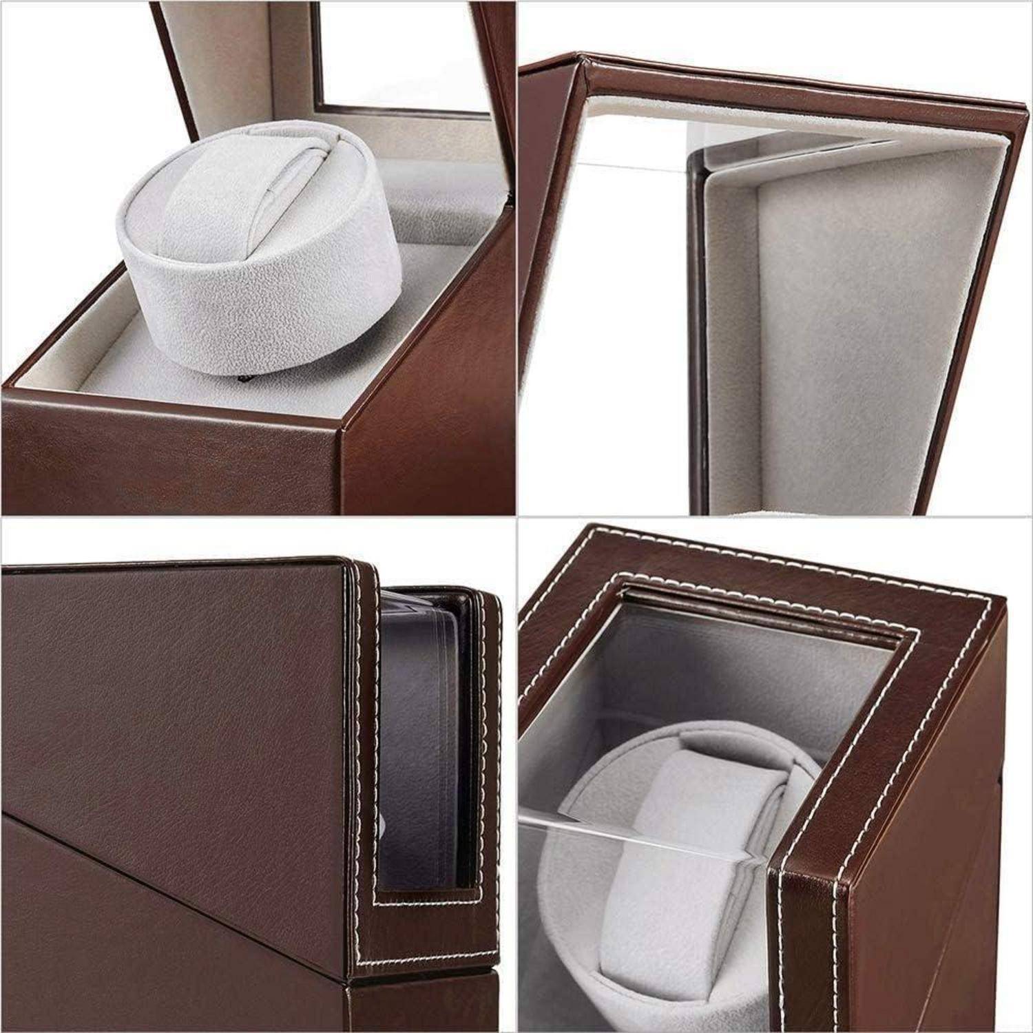 LINGFANSTORE Automatische Uhrenbeweger Box,luxuriöser Single Uhrenbeweger,Uhrengehäuse mit leisem Mabuchi Motor,Batteriebetrieb oder Netzteil PU Led