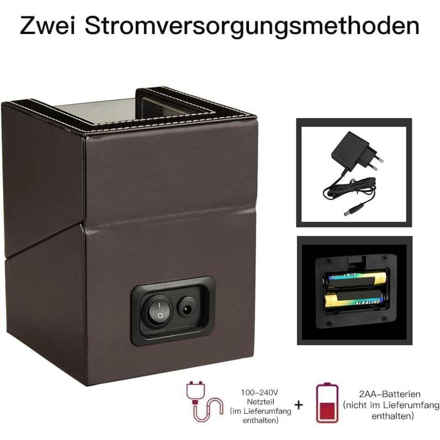 LINGFANSTORE Automatische Uhrenbeweger Box,luxuriöser Single Uhrenbeweger,Uhrengehäuse mit leisem Mabuchi Motor,Batteriebetrieb oder Netzteil PU Led
