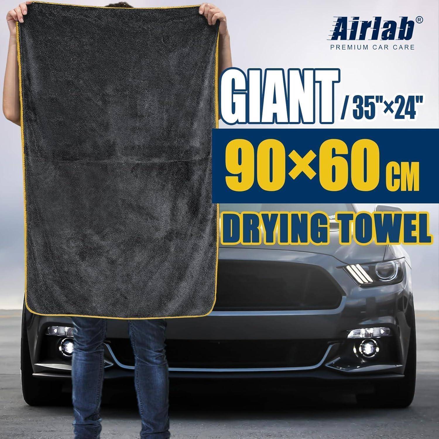 Airlab Mikrofaser Trockentuch XXL, Mikrofasertuch Auto Tuch 90x60 cm zum Trocknen, Saugstarkes Poliertuch Reinigungstuch für Autopflege, Fusselfrei