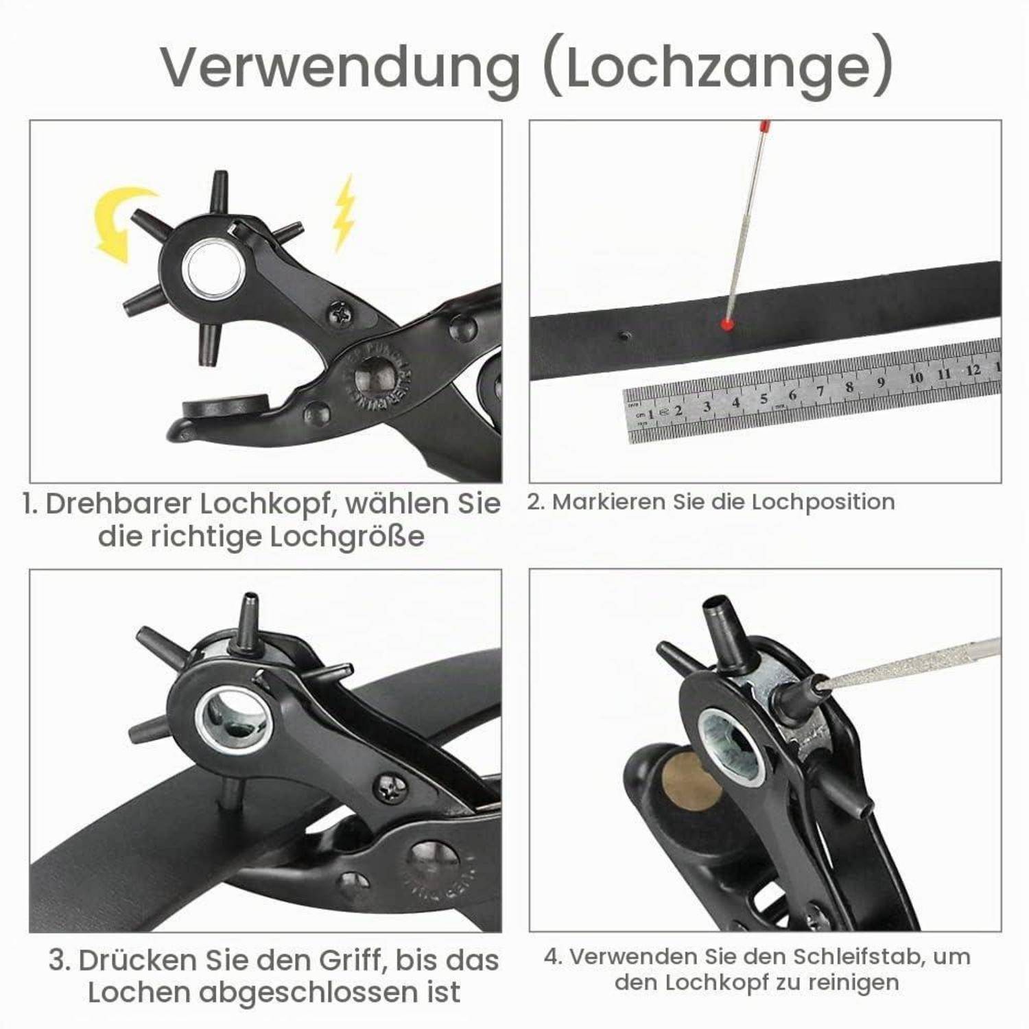 Lochzange Druckknopf Set, Heavy Duty Profi Revolverlochzange Gürtellochzange, Lochzange Gürtel Leder Locher mit 150 Nieten 20 Druckknöpfe usw. für