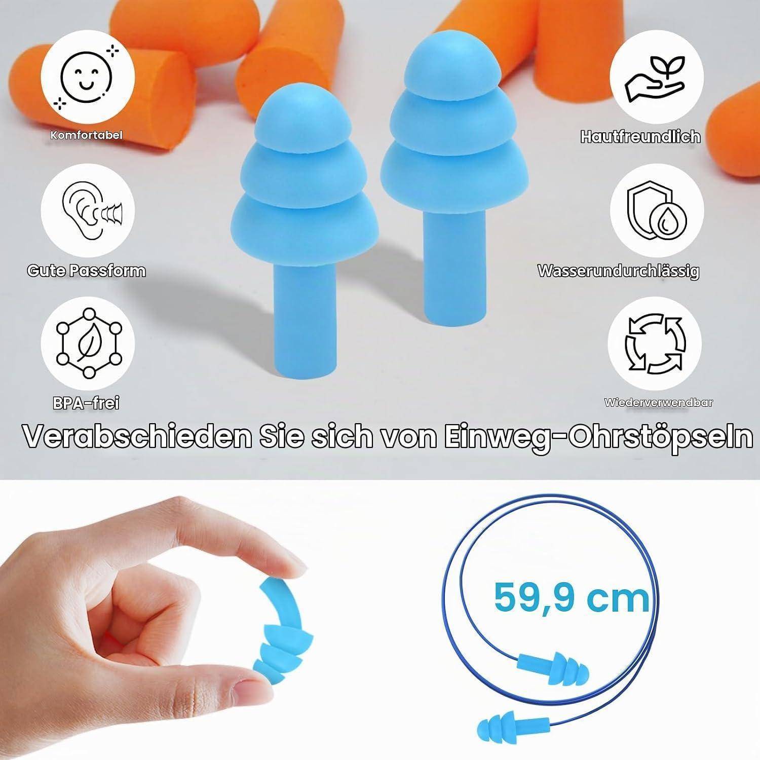 6 Paar Silikon Ohrstöpsel zum Schwimmen, Schlafen, Geräuschunterdrückung, Schnarchen, Schießen, Arbeiten, wiederverwendbar, superweiche Ohrstöpse