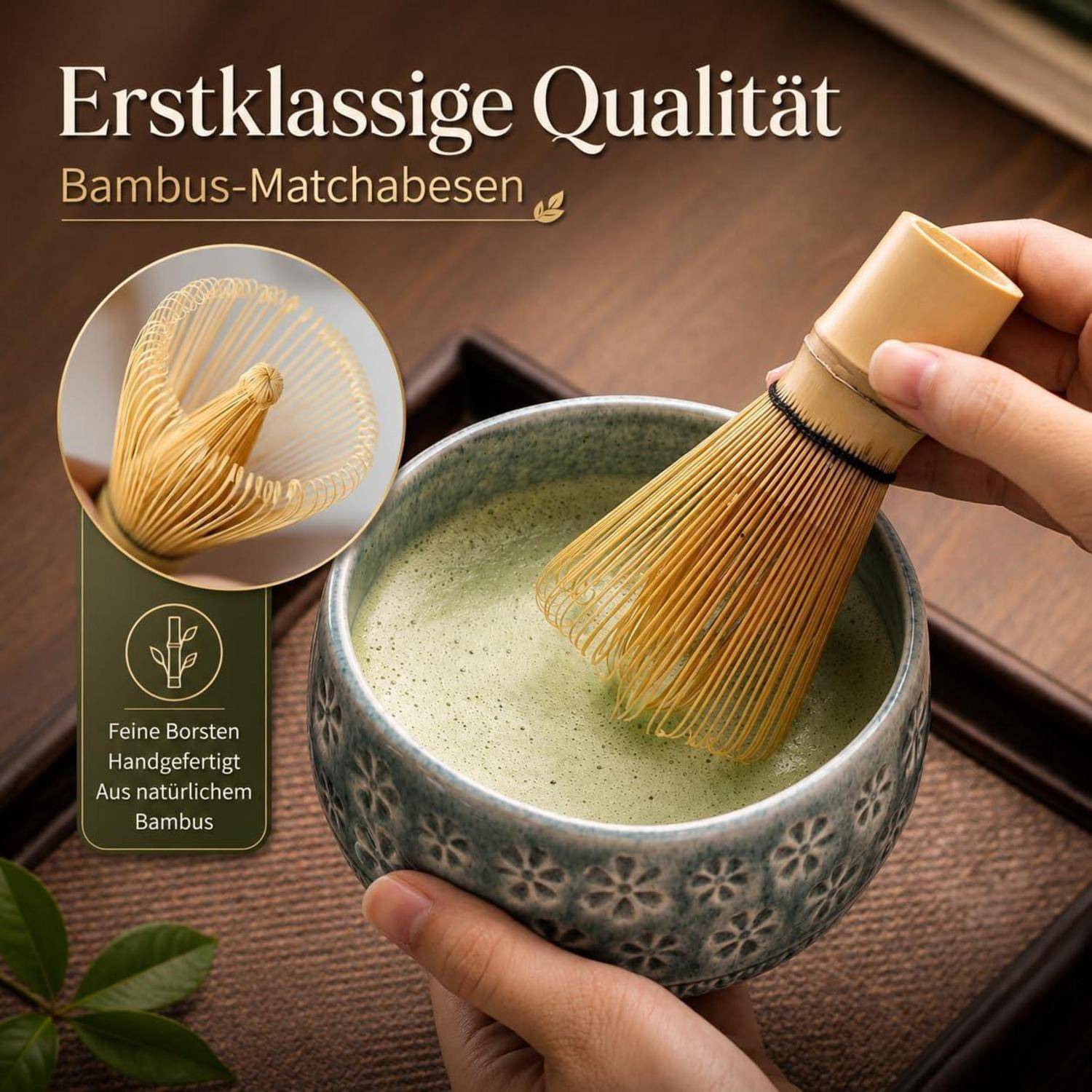 Buucup Matcha-Schneebesen-Set, Keramik-Matcha-Set enthält Matcha-Schüssel, Matcha-Schneebesen und Halter, Bambusschaufel, Schaufelablage, Sieb und