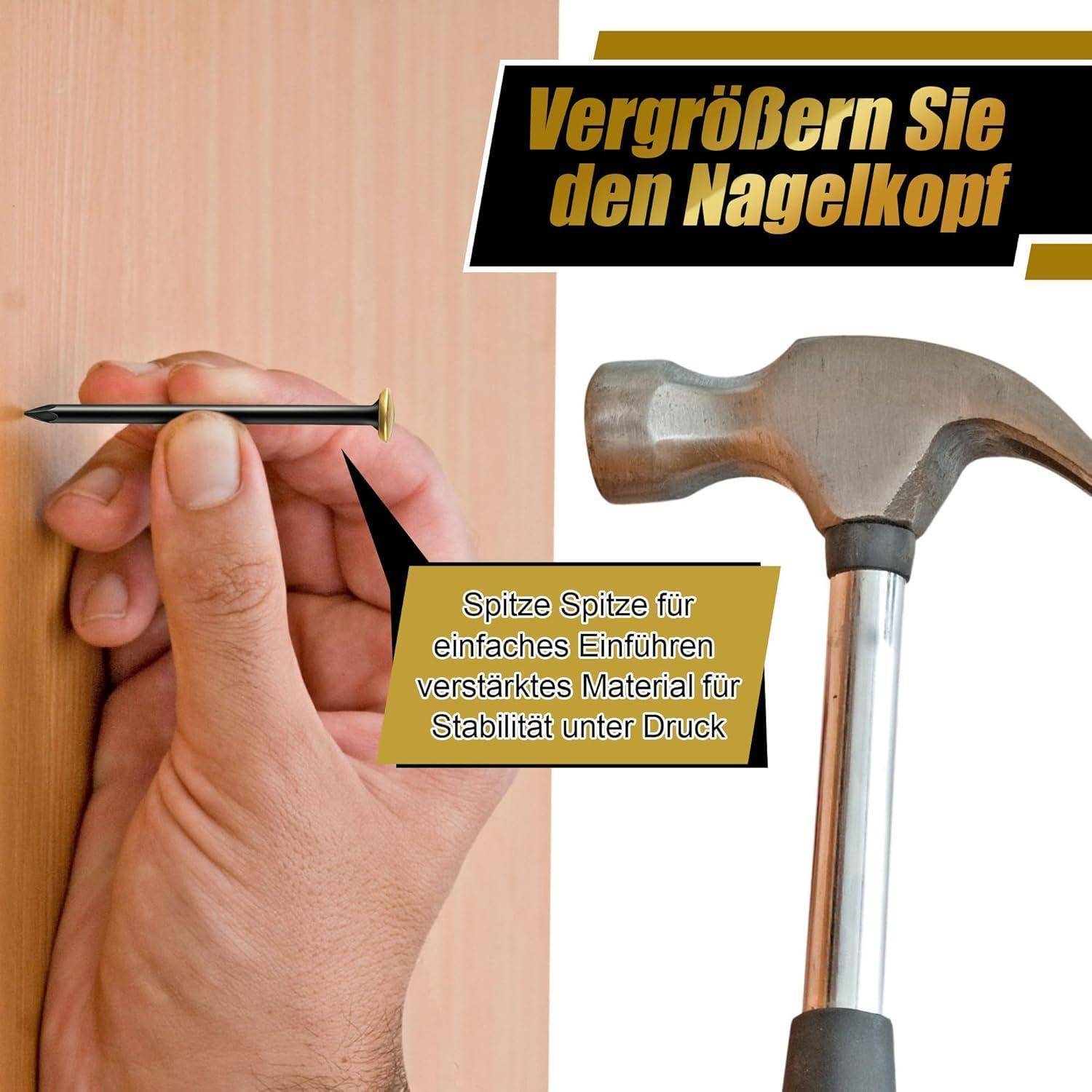 Enhon 120 Bildernägel Set (20/25/30/40mm) - Rostfreie Stahlnägel mit goldfarbenem Kopf für Beton, Ziegel & Holz - Ohne Bohren - Schont die Wand -