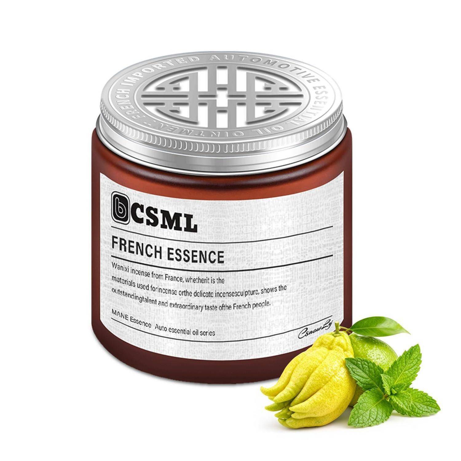 Braunes Glas mit der Aufschrift „CSML French Essence