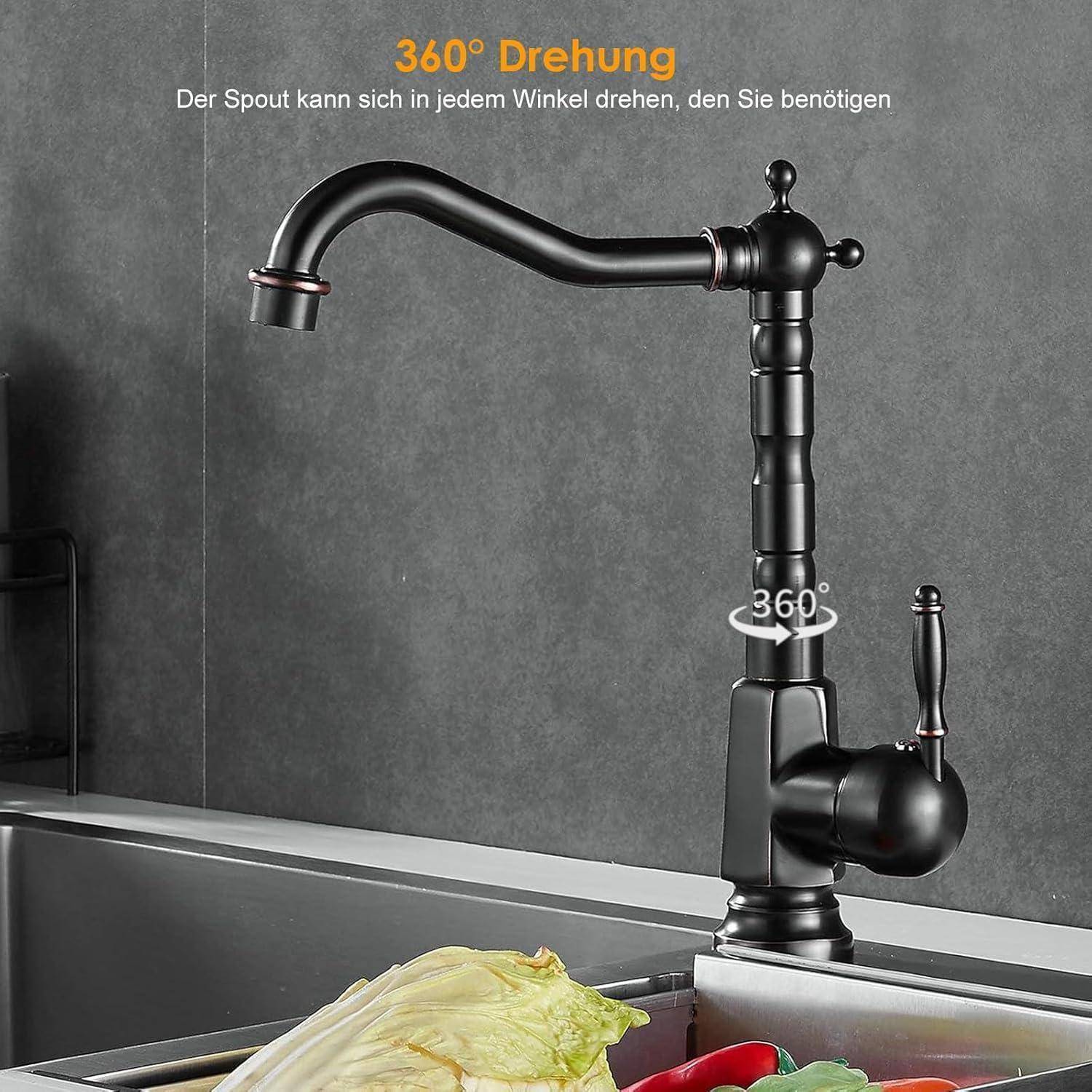 Traditionelle Küchenmischbatterie Öl eingerieben Bronze, Einhebel Schwenkbarer Auslauf Waschbecken Wasserhahn für Bad oder Küche, BL9250B