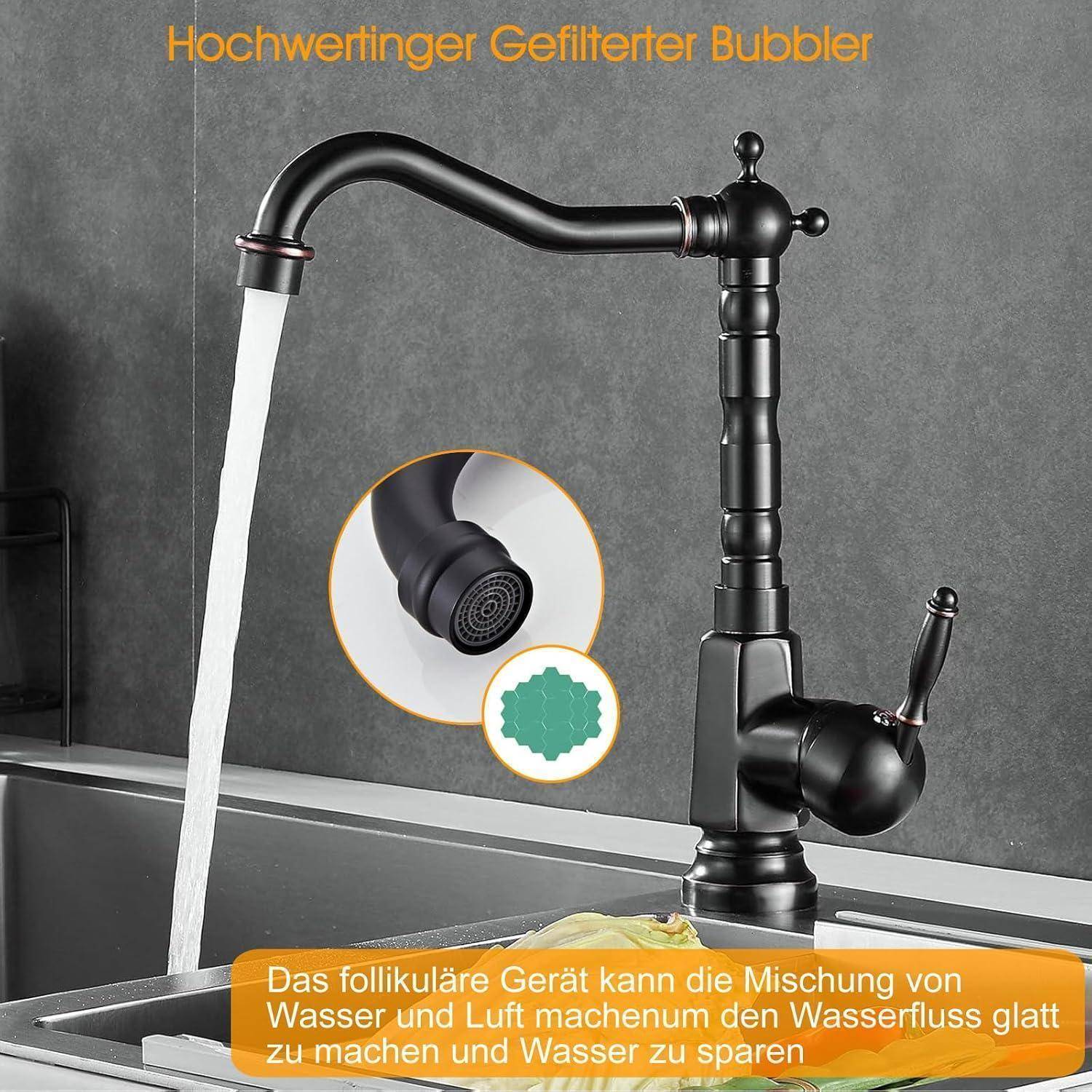 Traditionelle Küchenmischbatterie Öl eingerieben Bronze, Einhebel Schwenkbarer Auslauf Waschbecken Wasserhahn für Bad oder Küche, BL9250B