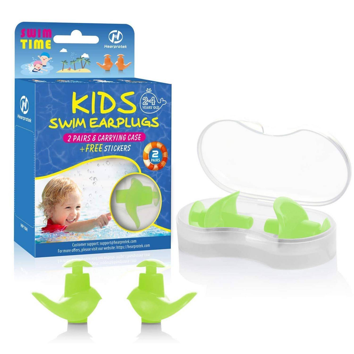 Hearprotek 2 Paar & 3 Paar Ohrstöpsel für Schwimmen Grün(2 Paar, 2–4 Kinder) klein
