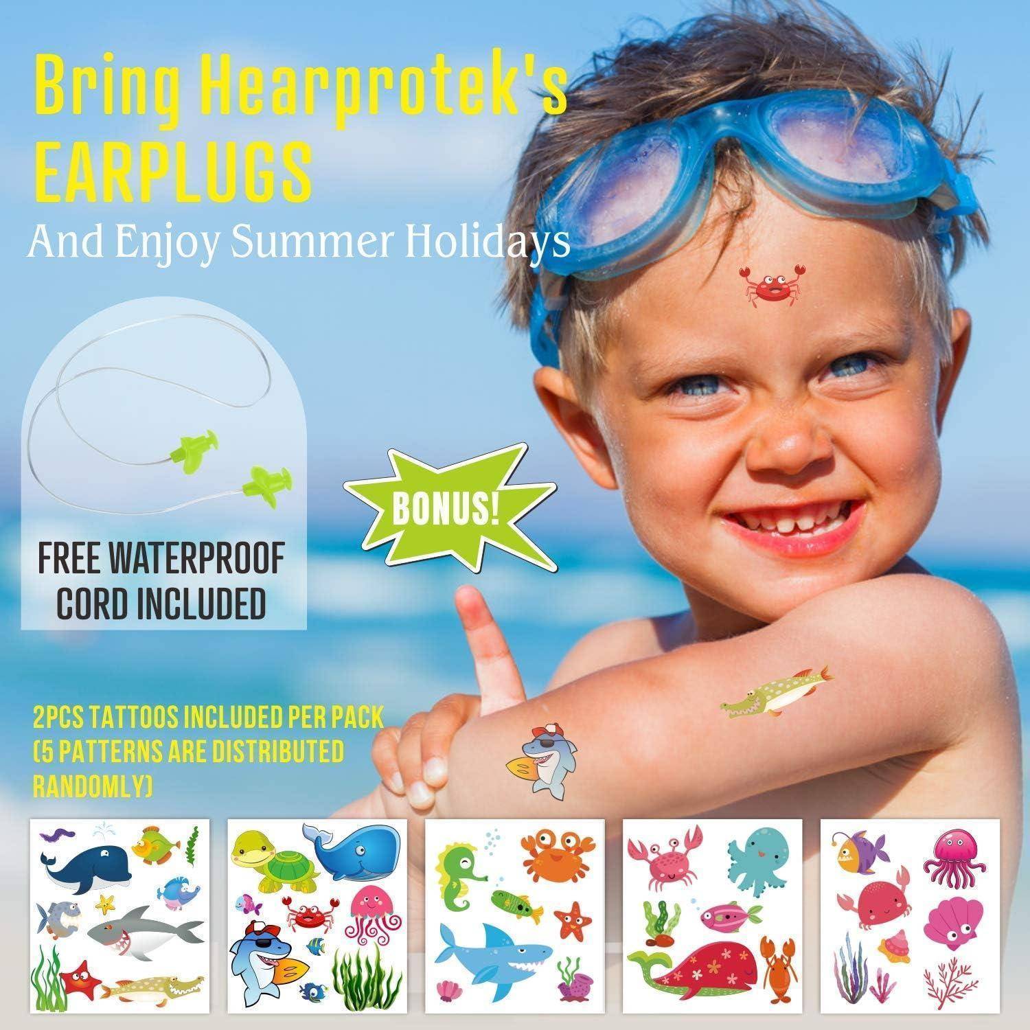 Hearprotek 2 Paar & 3 Paar Ohrstöpsel für Schwimmen Grün(2 Paar, 2–4 Kinder) klein