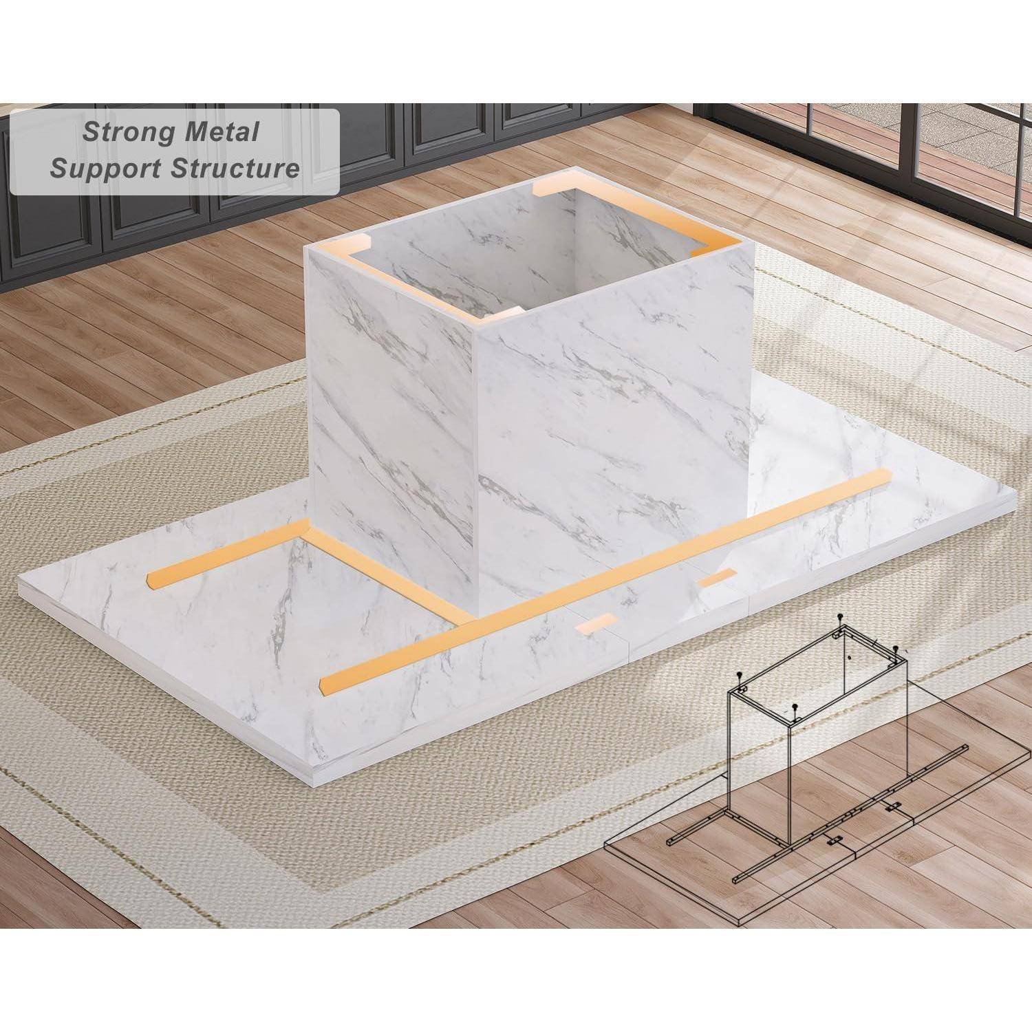 HSH Weiß Esstisch Küchentisch für 8 bis 10 Personen, Rechteckig Großer Esszimmertisch aus Holz Design mit Stabiler Säule für Küche Wohnzimmer K