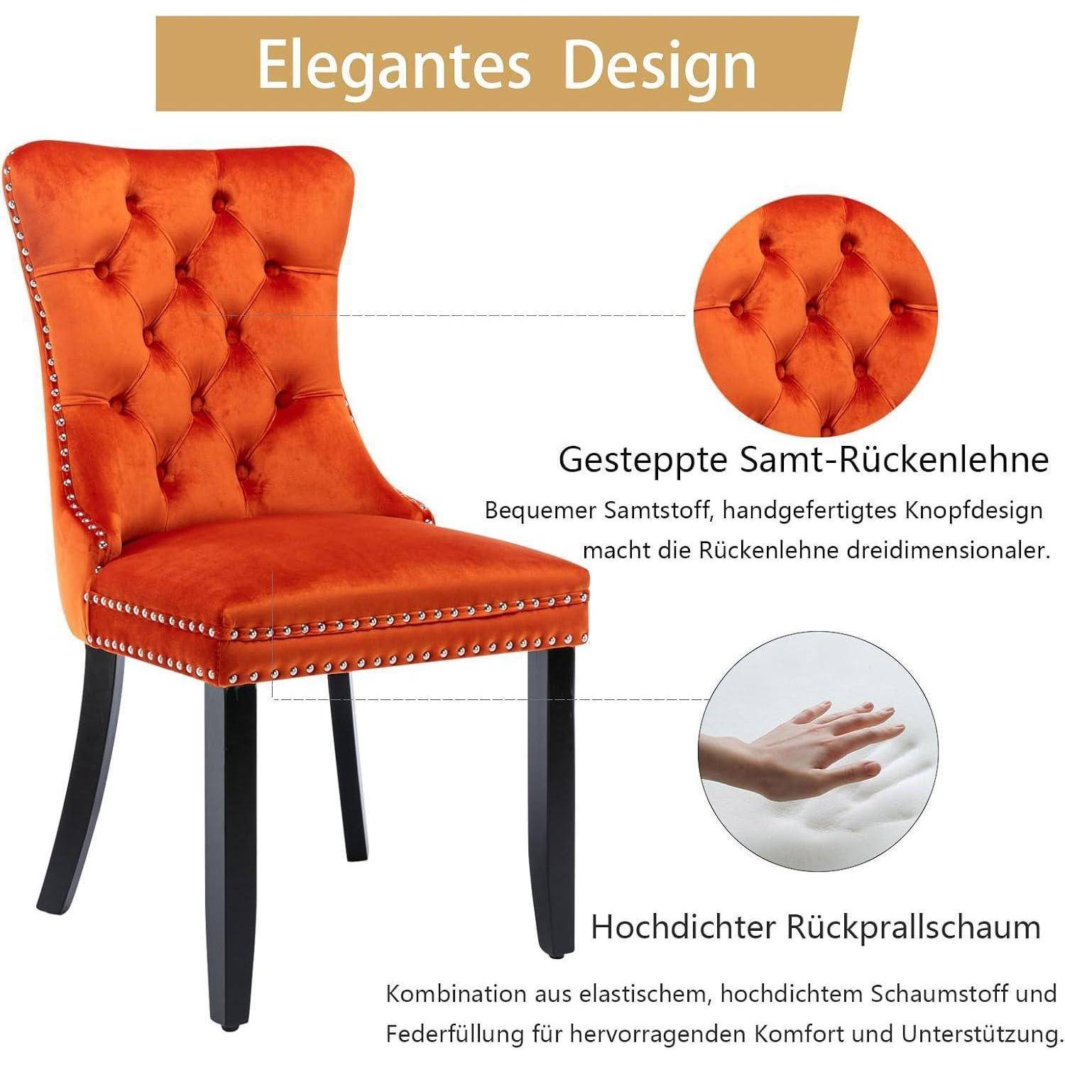 Shenyon Samt-Esszimmerstühle 6er Set, Küchenstühle 6er Set, gepolsterte Esszimmerstühle mit hoher Rückenlehne, Nieten Dekoration und robusten Mas