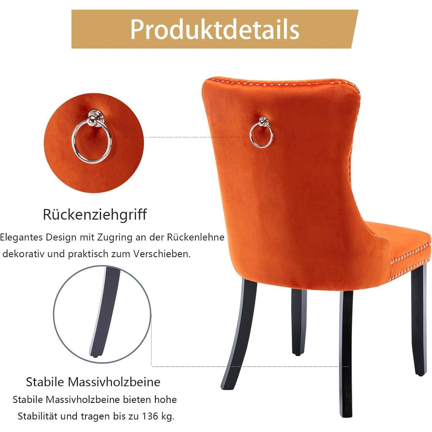 Shenyon Samt-Esszimmerstühle 6er Set, Küchenstühle 6er Set, gepolsterte Esszimmerstühle mit hoher Rückenlehne, Nieten Dekoration und robusten Mas