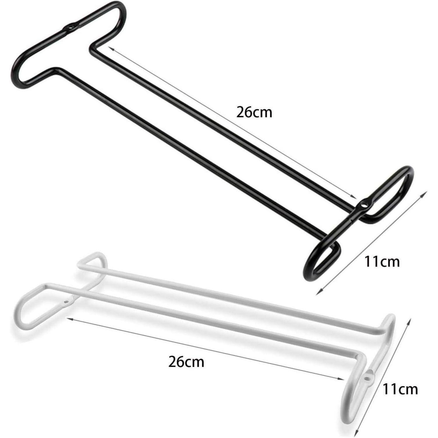 Bild einer Metallkleidungsklammer-Aufhängung in Schwarzweiß, mit beschrifteten Abmessungen von 26 cm Länge und 11 cm Breite.