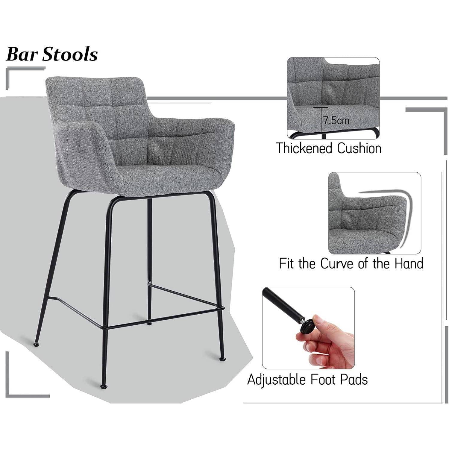 Barhocker 4er Set, Moderne Barstuhl mit Metallfüßen Dickem Sitzpolster aus Frottee, Bar Stool mit Gebogene Rückenlehne für Theke Küche Bistro Caf