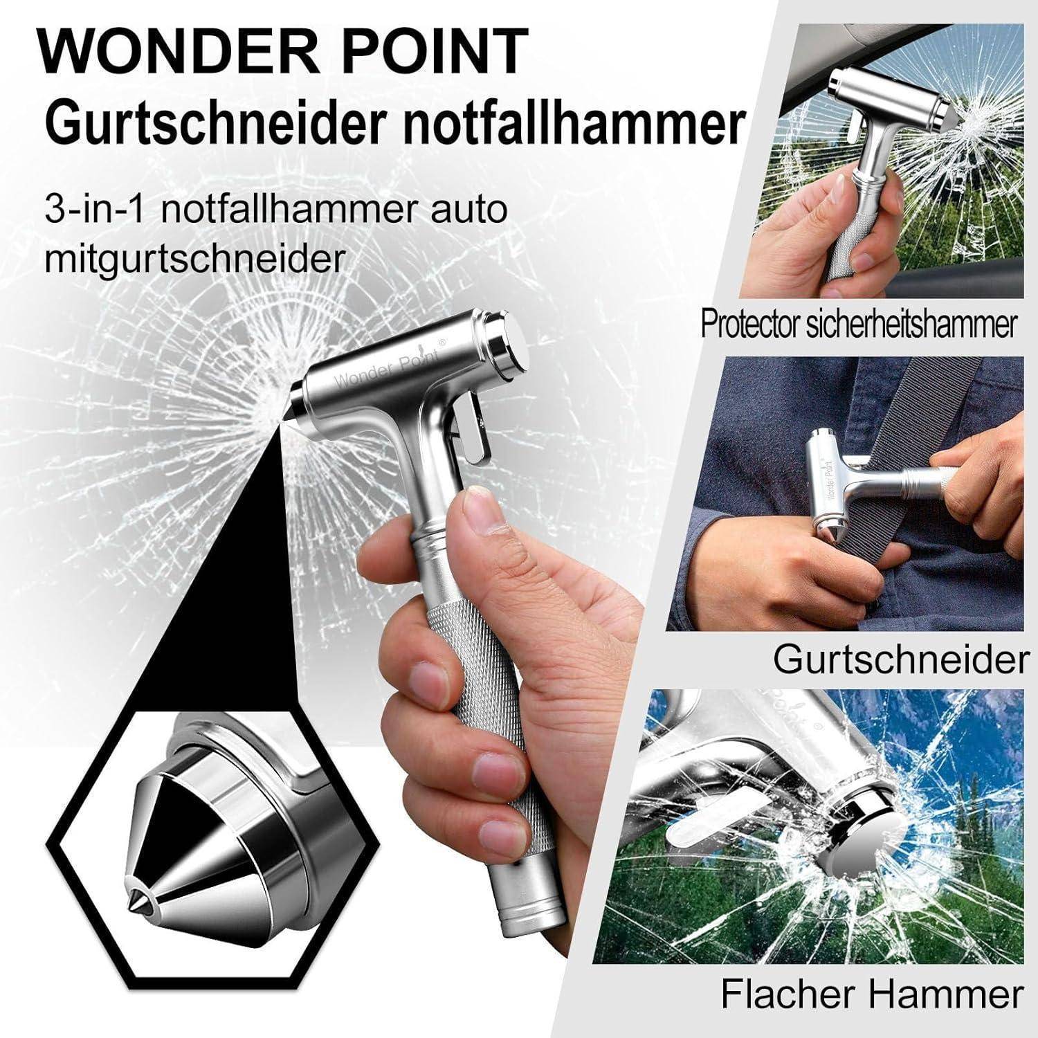 Premium Notfallhammer Auto, 2026 Multifunktions-Gurtschneider Nothammer Schnelle Autorettung mit TÜV-Hammer, Aluminium-Gurtschneider & Glasbrecher