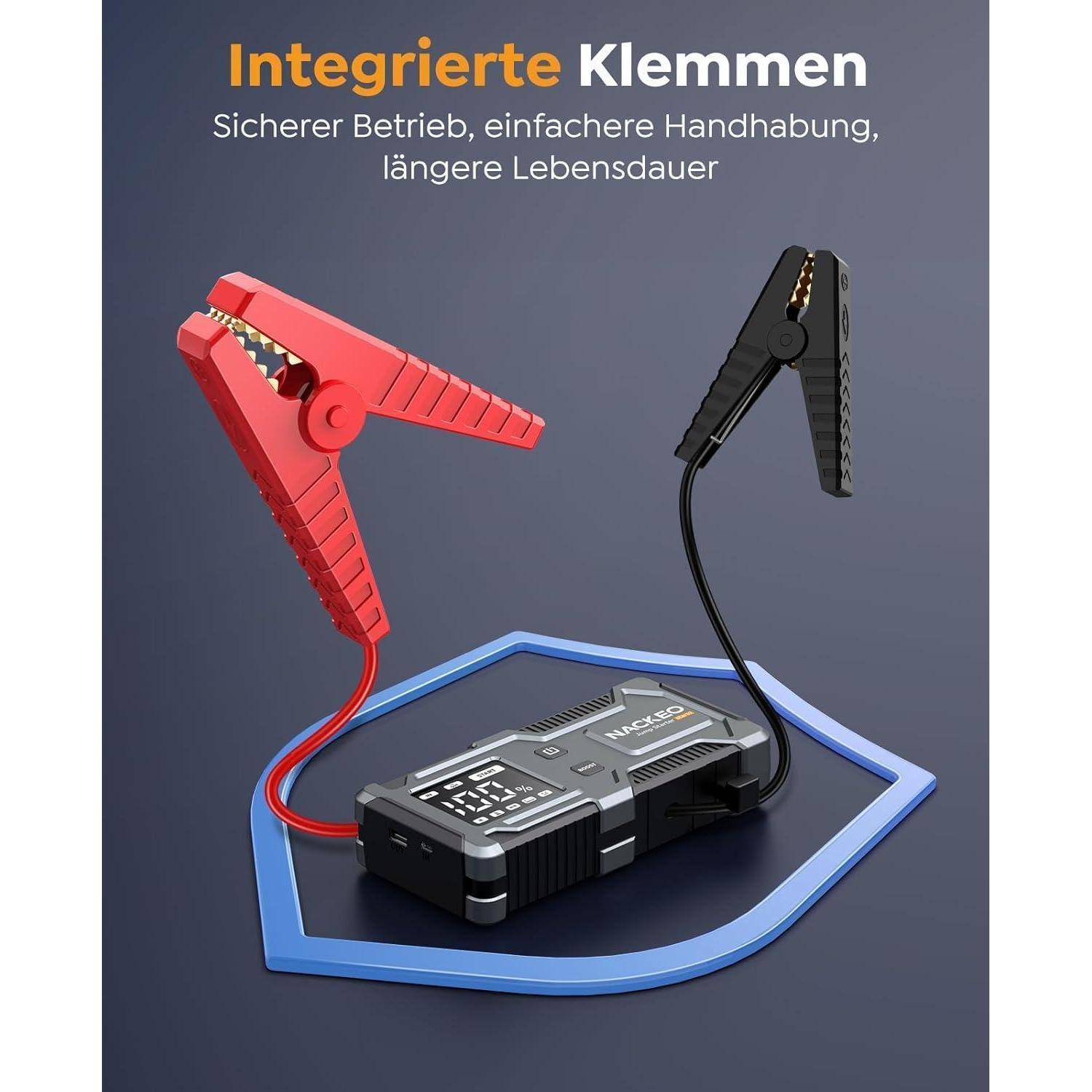 Starthilfe Powerbank 6000A,12V Batterie Booster (bis zu 9L Benzin und 7L Diesel), Auto Starthilfe mit integriertem Starthilfekabel, LED-Lampe