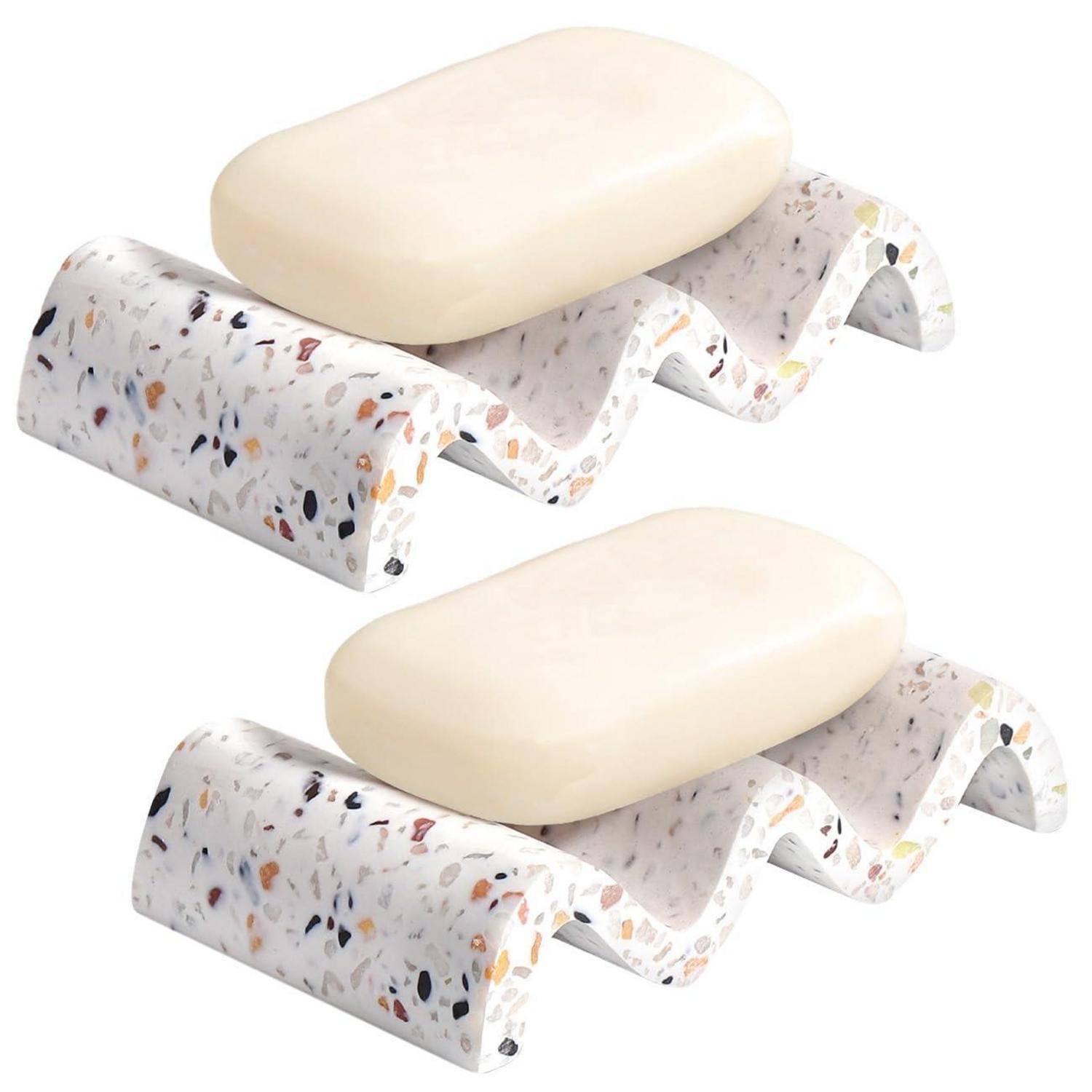 Luxspire Seifenschale Wellenform, Seifenhalter Schnell Trockend Seifenbox Seifenablage für Badezimmer Dusche Küche, Badezimmer Seifenhalter Harz, Se