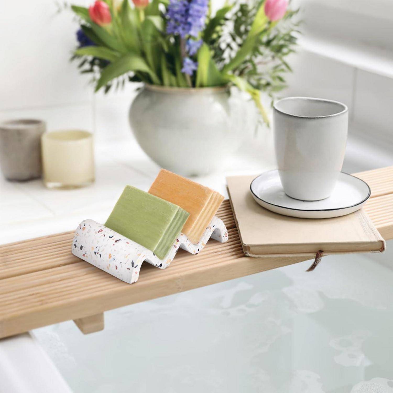 Luxspire Seifenschale Wellenform, Seifenhalter Schnell Trockend Seifenbox Seifenablage für Badezimmer Dusche Küche, Badezimmer Seifenhalter Harz, Se