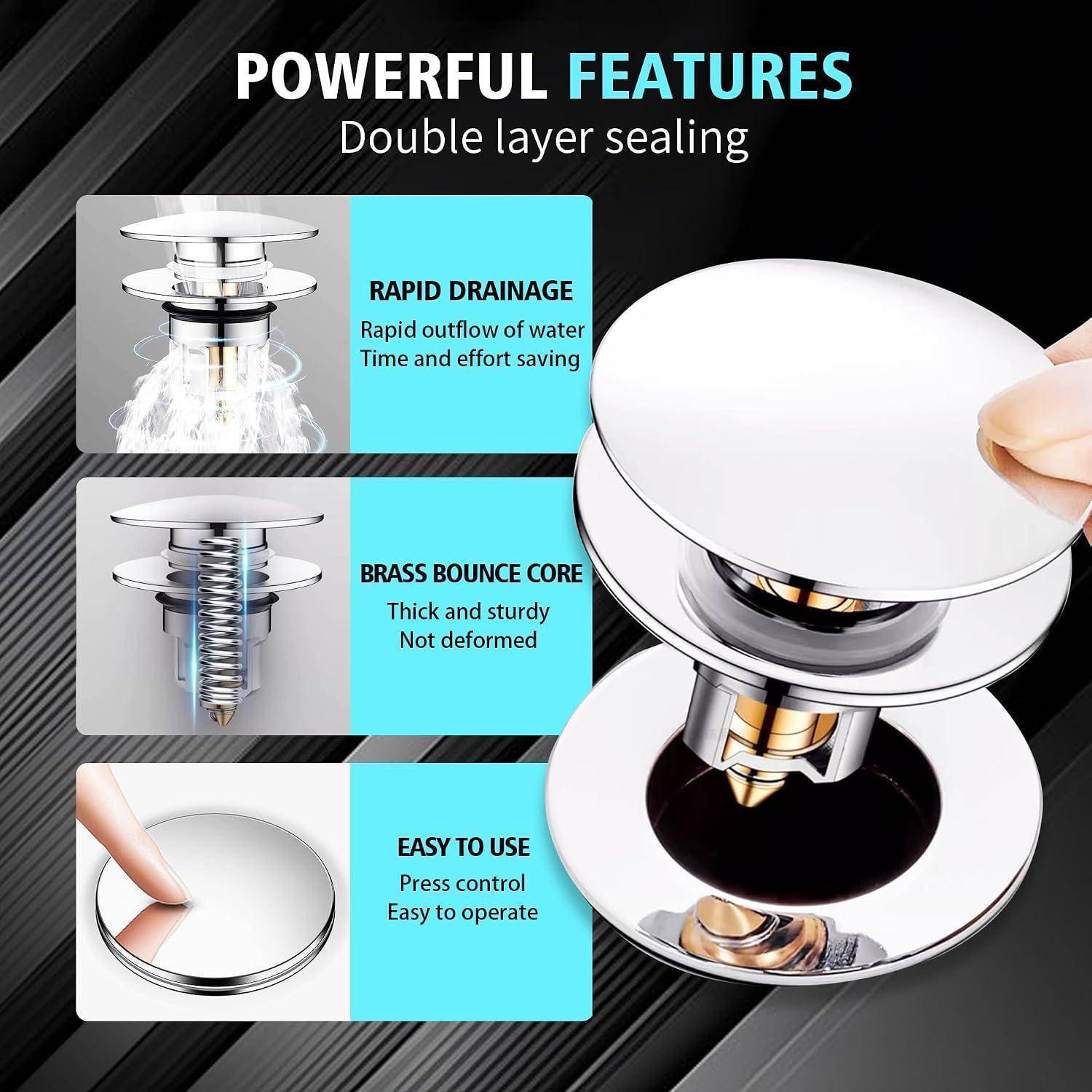 1 Stück Vollständig Kupfer Pop Up Abflusssieb, Upgraded Bathroom Sink Plug, Metal Drain Plug Universelle, Waschbeckenstöpsel, Mit Dichtungen, Abflu