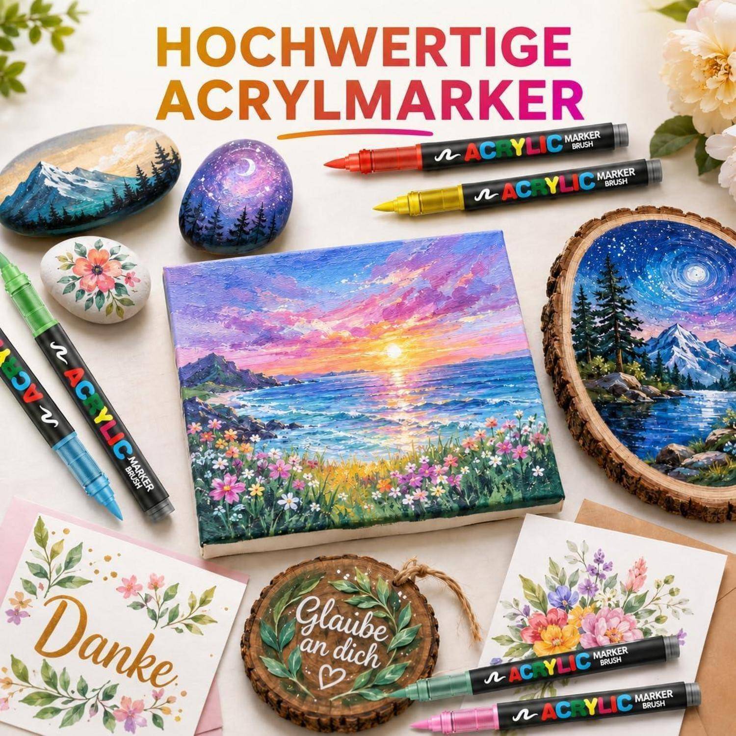 120 Farben Acrylstifte für Steine Wasserfest,0.1~0.5mm Acrylstifte Wasserfest für Glas, Holz, Keramik, Leinwand, Acrylic Marker Set für Ostern und