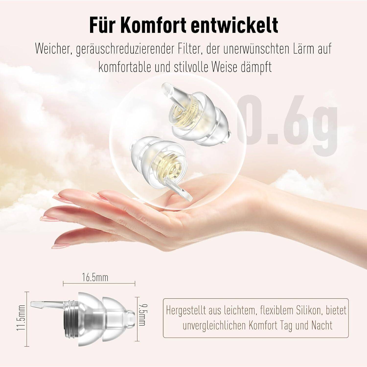 Ohrstöpsel zum Schlafen 2Paar, Gehörschutz Ohrenstöpsel gegen Schnarchen Noise Cancelling Silikon In-Ohr-Stöpsel für Schlaf Konzentration Entspan