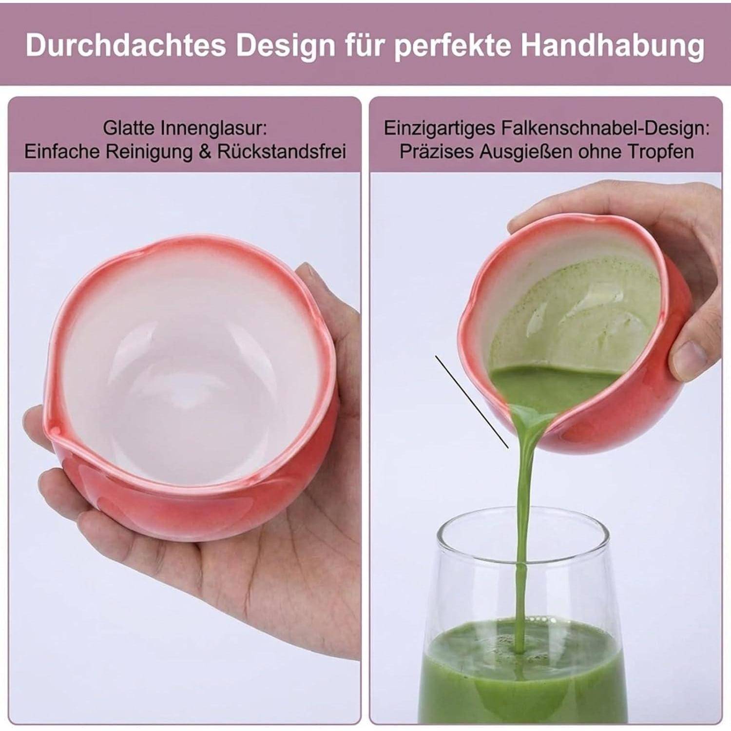 Matcha Set, Matcha-Set Rot, Blütenblattform Matcha-Schüssel mit Ausgießer, Matcha-Rührer und Ständer, Matcha-Löffel, 4-teiliges Matcha Tee Set P