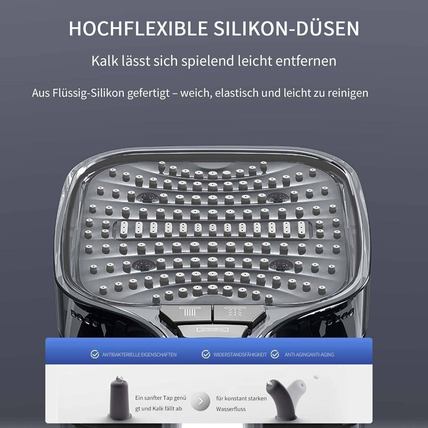 Duschkopf mit 8 Strahlarten & Stoppfunktion – Große Regendusche Handbrause, wassersparende Duschbrause, Spardusche, Brausekopf für Dusche, Schwarz