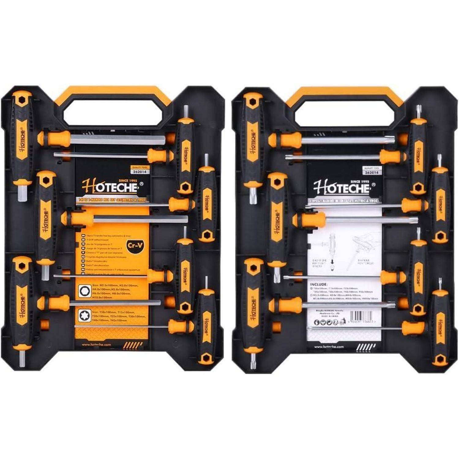 Hoteche 14-teiliges Sechskantschlüsselset (Metric&Torx) T-Griff CRV schlüssel Set Multi-size langes Sechskantschlüsselset mit wandmontierter Aufbew