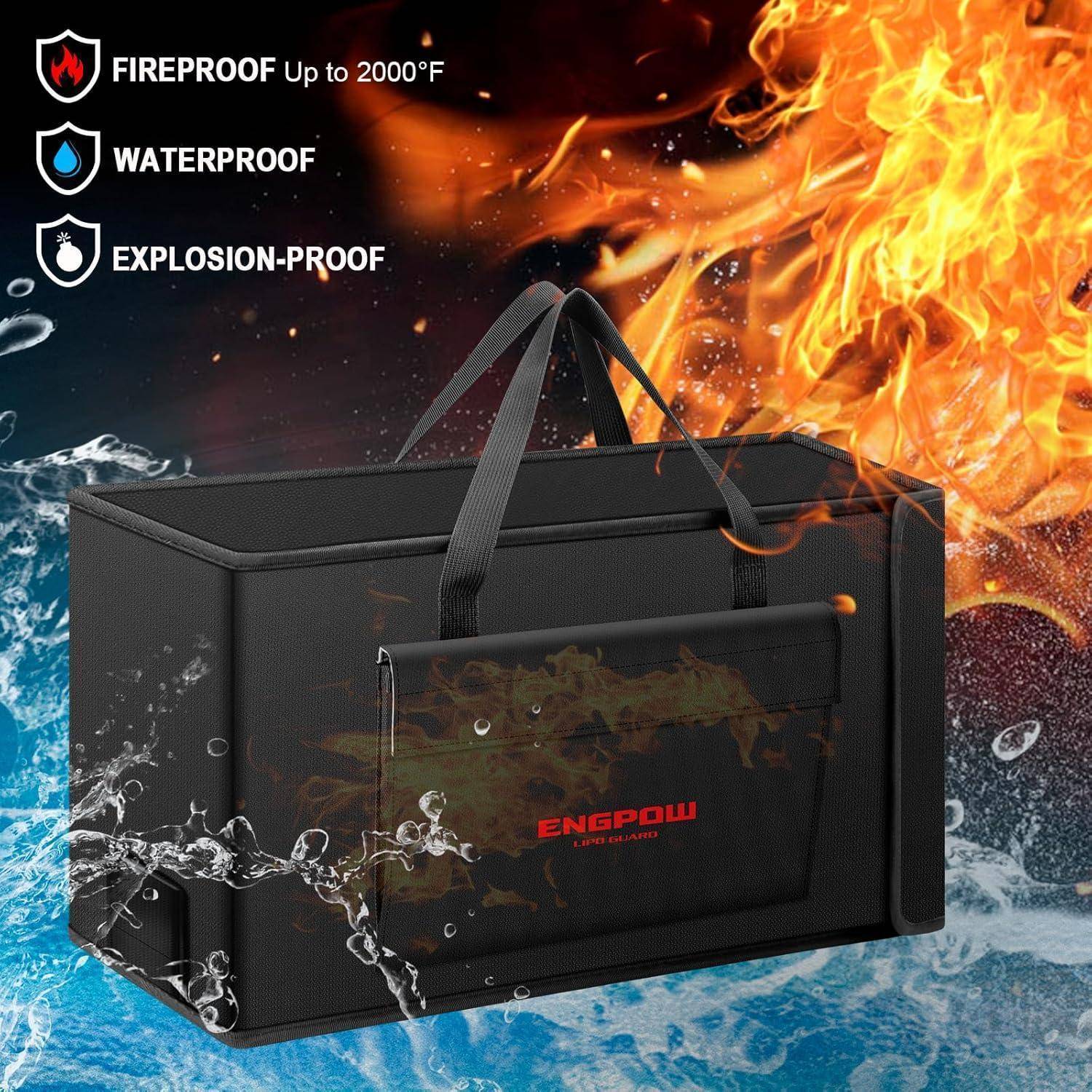Akku Tasche Ebike Batterie Tasche Feuerfeste bis 2000°F Explosionsgeschützte Lipo Bag kompatibel mit 2 E-Bike Akkus Dick Stoßfester Sichere Batteri