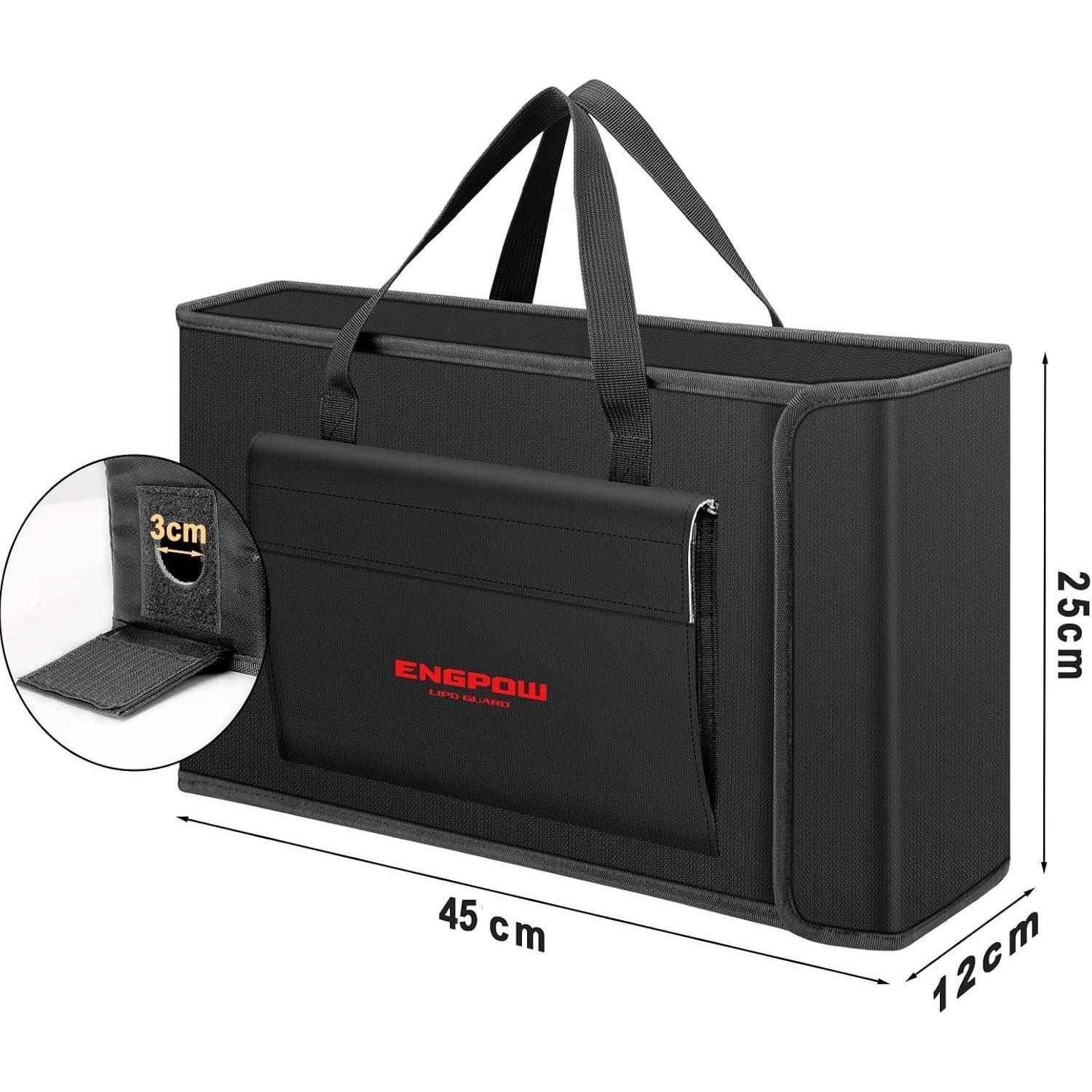 Akku Tasche Ebike Batterie Tasche Feuerfeste bis 2000°F Explosionsgeschützte Lipo Bag kompatibel mit 2 E-Bike Akkus Dick Stoßfester Sichere Batteri