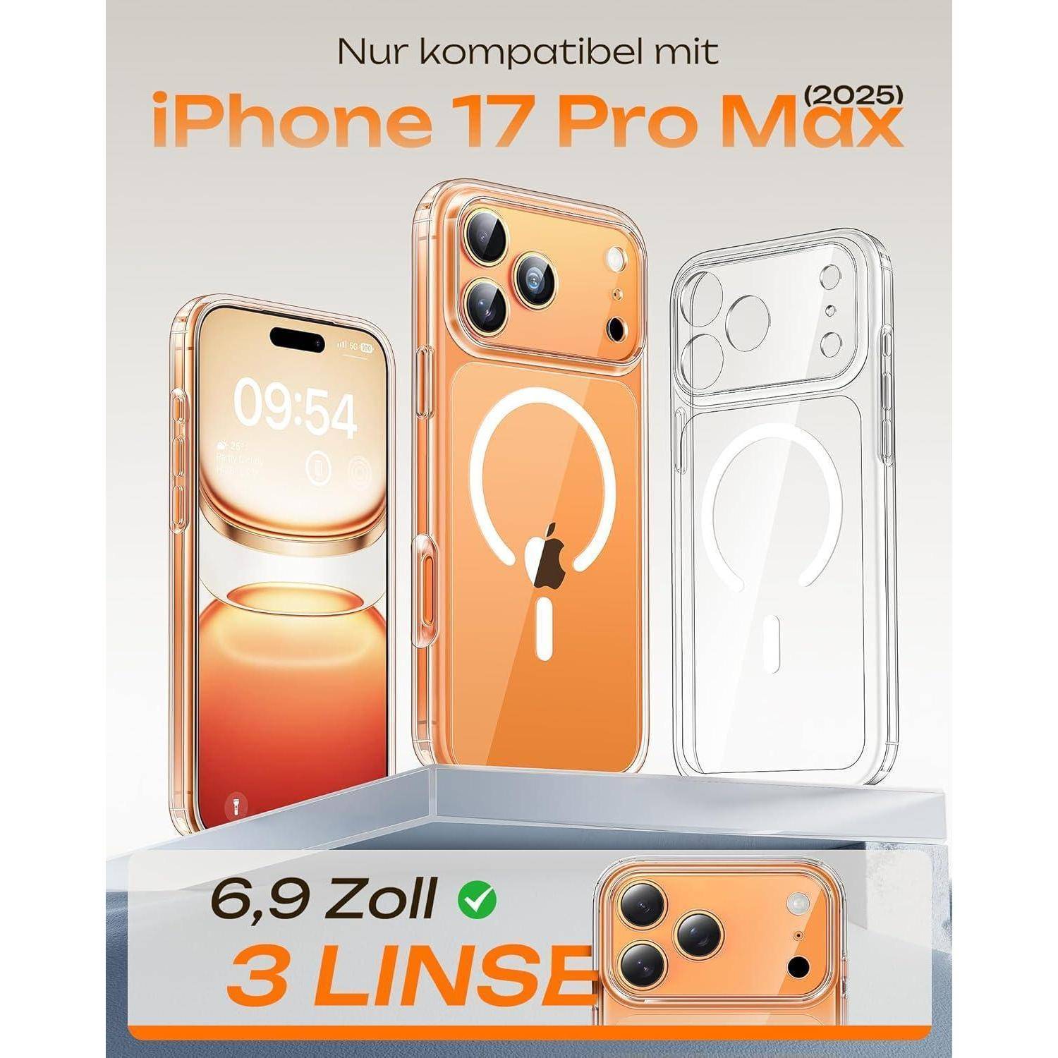 TOCOL für iPhone 17 Pro Max Hülle für MagSafe, Vollständiger Kameraschutz, Nie Vergilbung, Stoßfest Kratzfest Magnetisch Handyhülle für iPhone