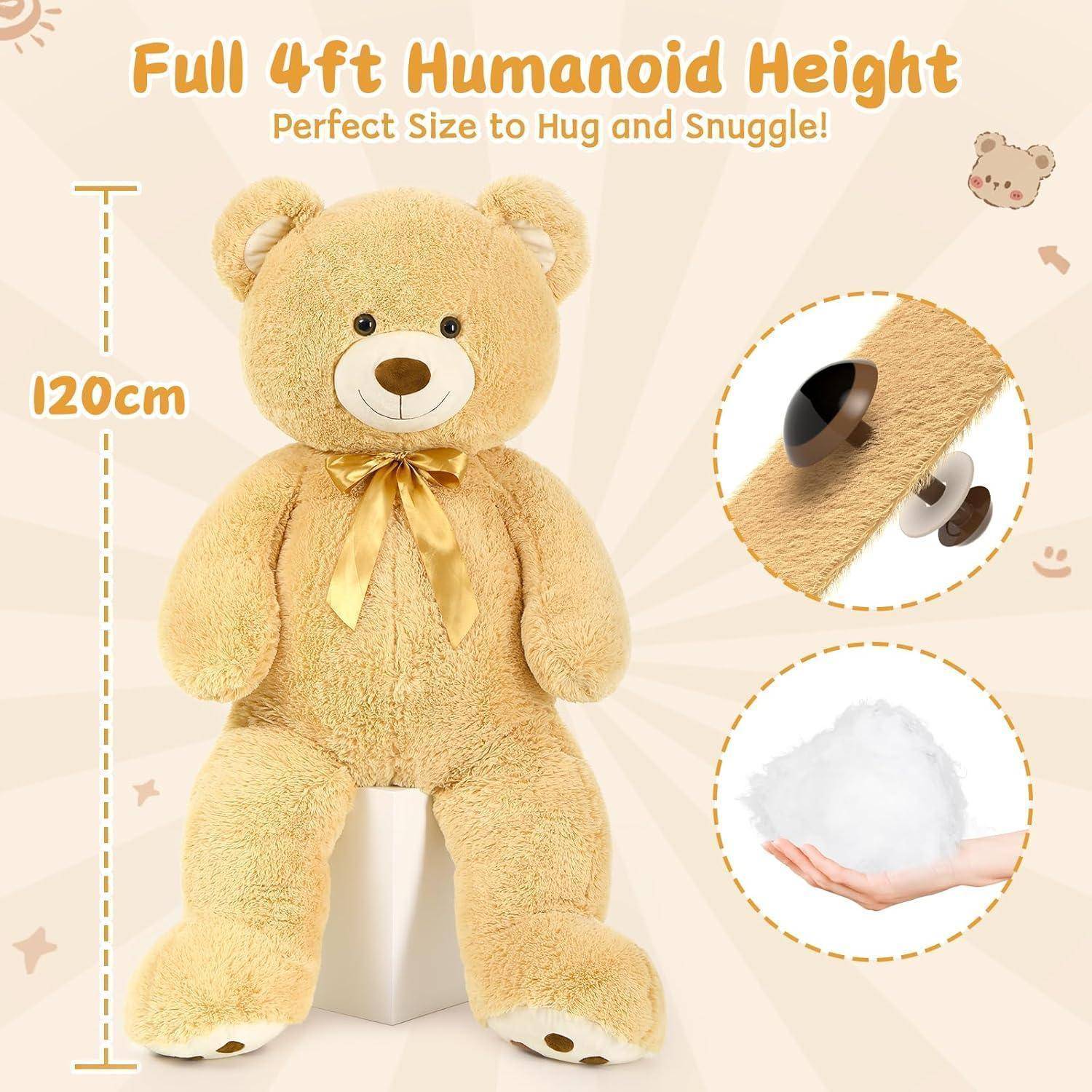 Ein großer Plüsch-Teddybär wird mit dem Text „Volle 4ft humanoidale Höhe